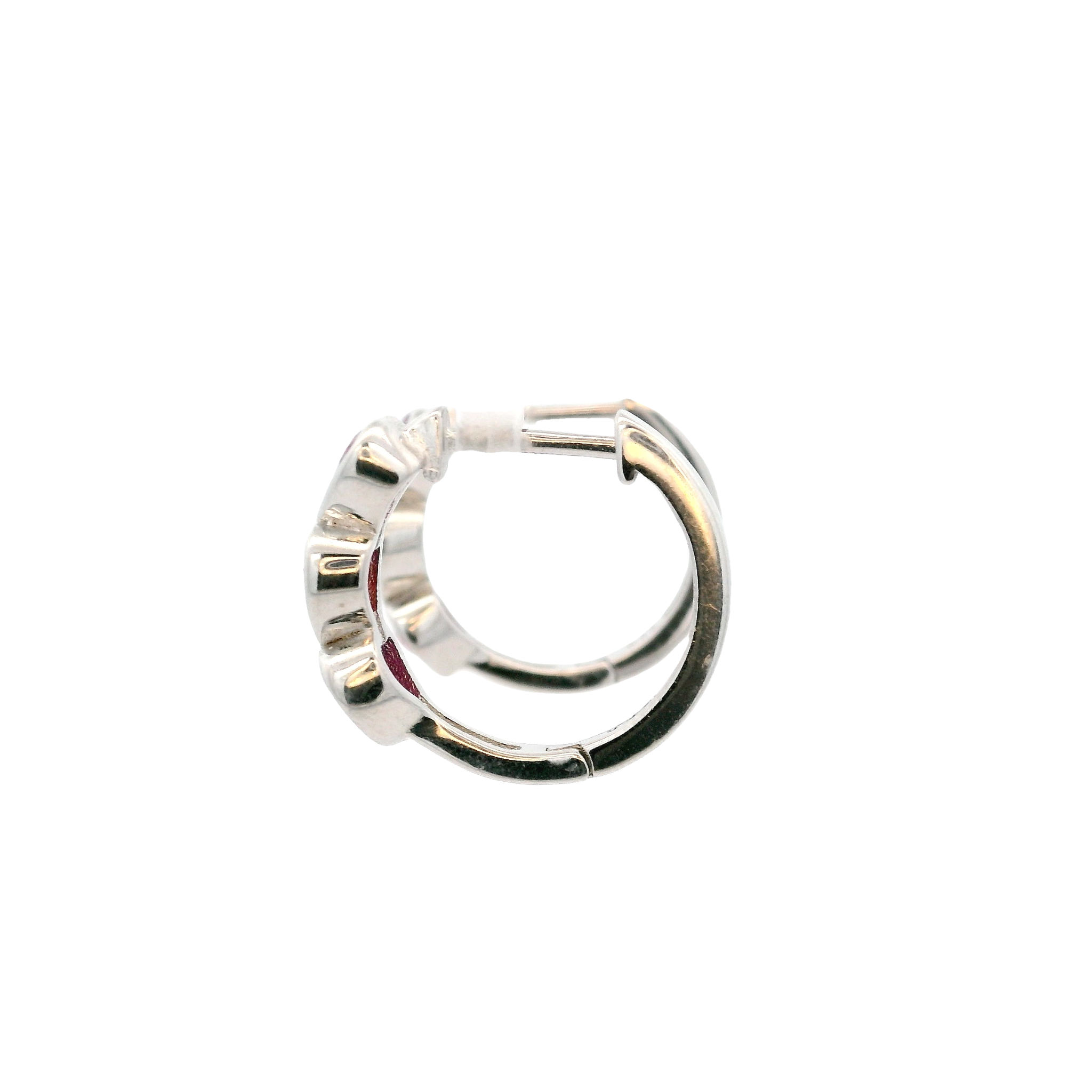 925SS TRIPLE HEART PINKISH RED CZ HOOPS