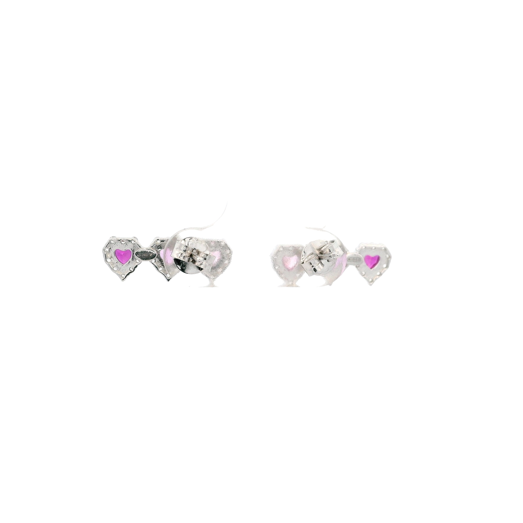 925SS TRIPLE HEART PINKISH RED CZ EARRINGS