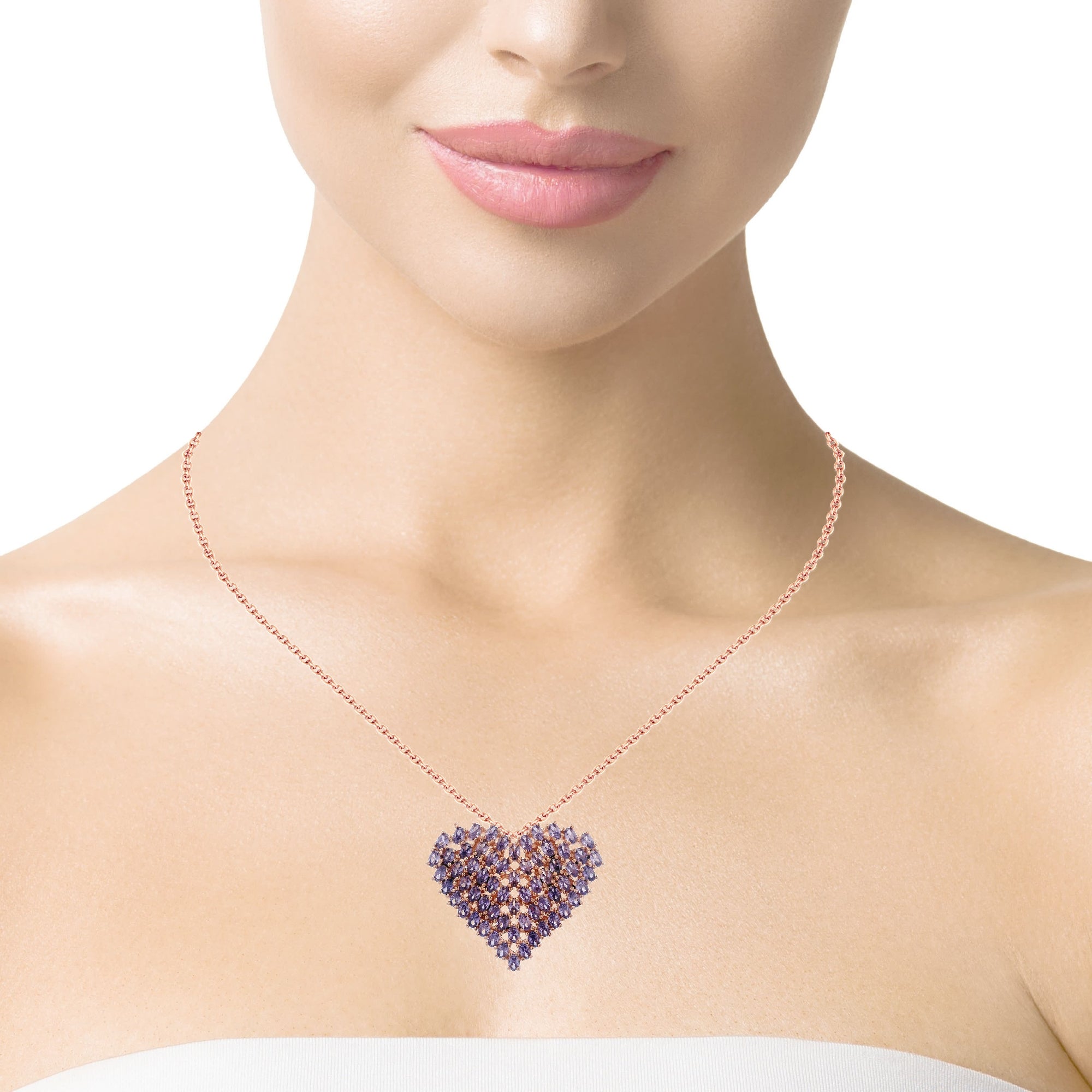 925RG BIG HEART BRISTONE PURPLE CZ NECKLACE