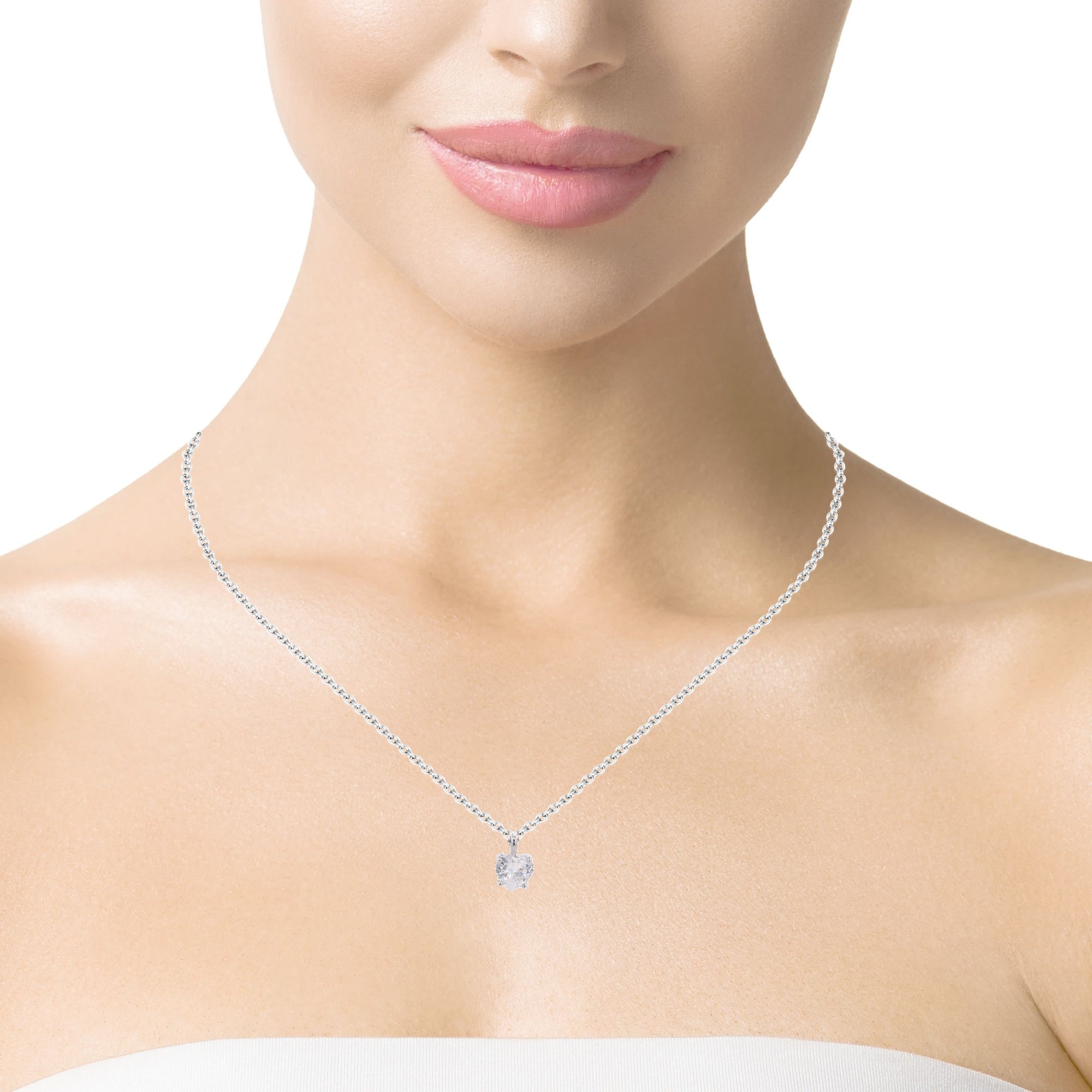 925SS SOLITARY HEART WHITE CZ NECKLACE