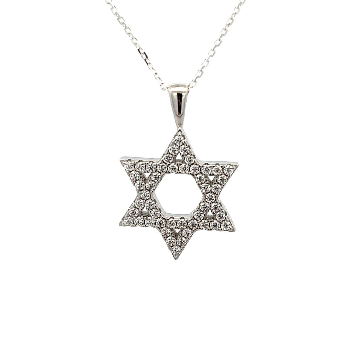 925 SILVER RHODIUM PLATED STAR OF DAVID CZ PENDANT - C'SANTOS