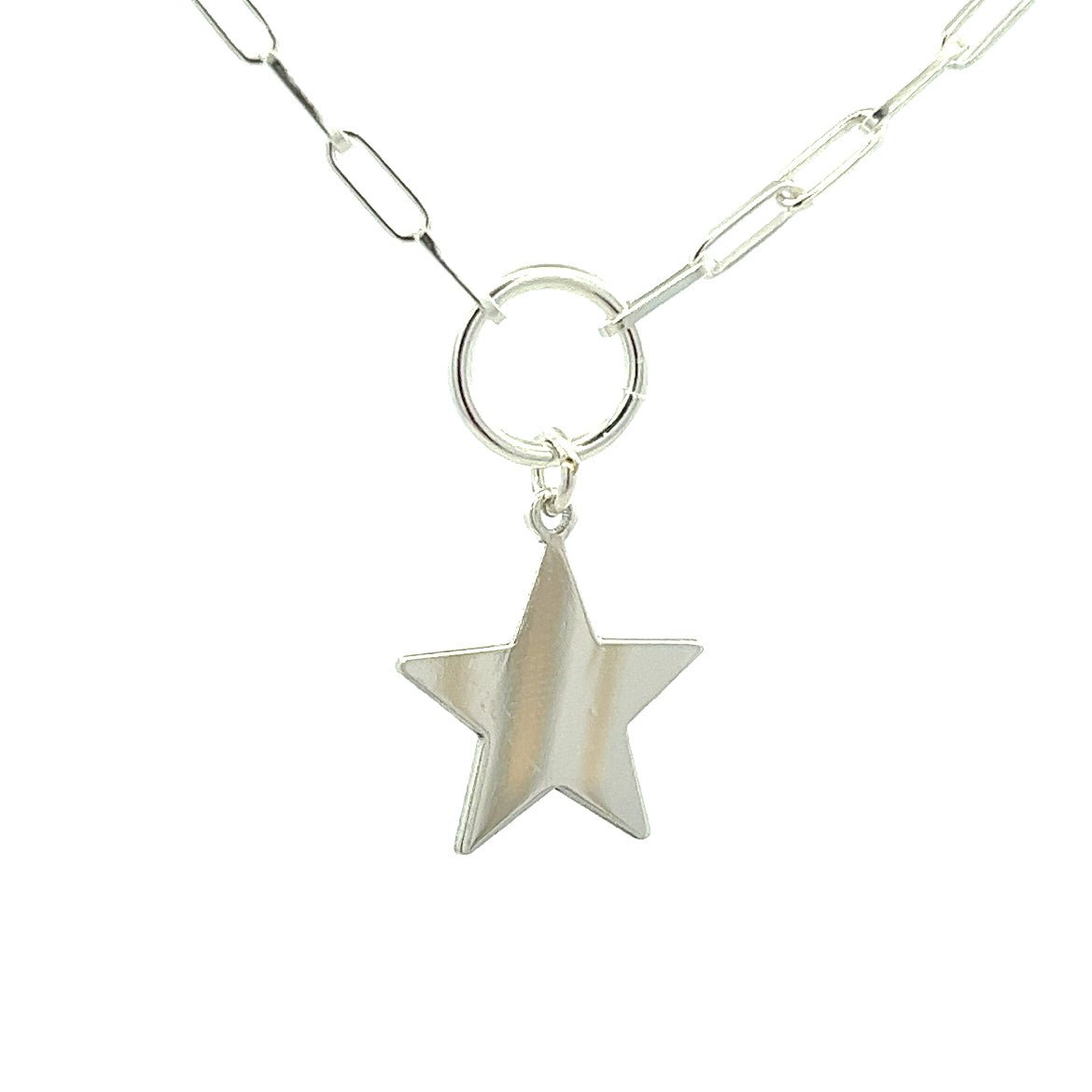 925 SILVER STAR CHARM ON A PAPER CLIP CHAIN NECKLACE - C'SANTOS