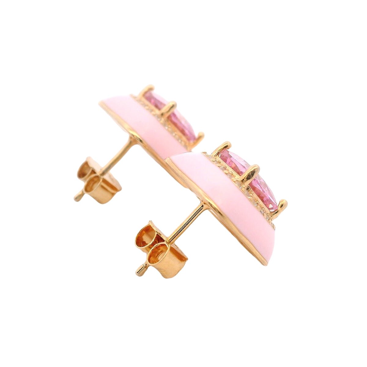 925GD BIG SQUARE PINK CZ ENAMEL PINK EARRINGS - C'SANTOS