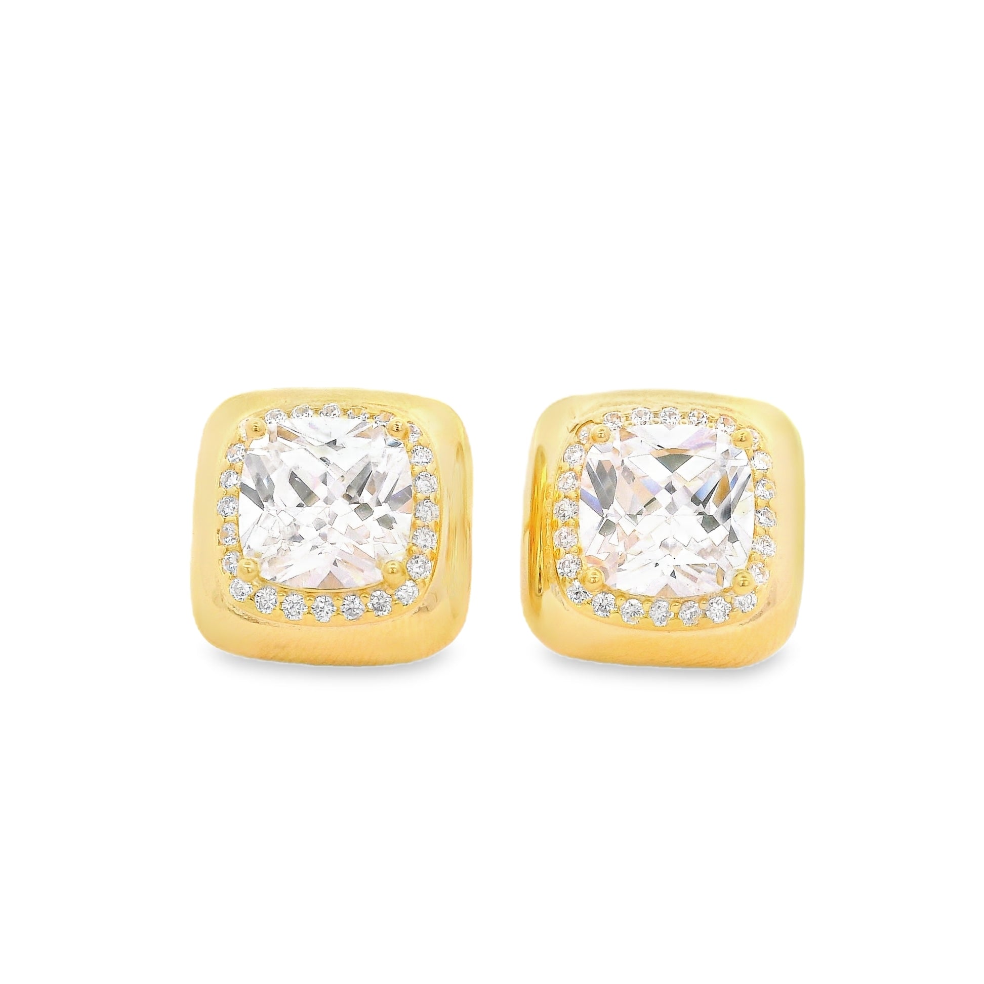 925GD BIG SQUARE WHITE CZ EARRINGS - C'SANTOS