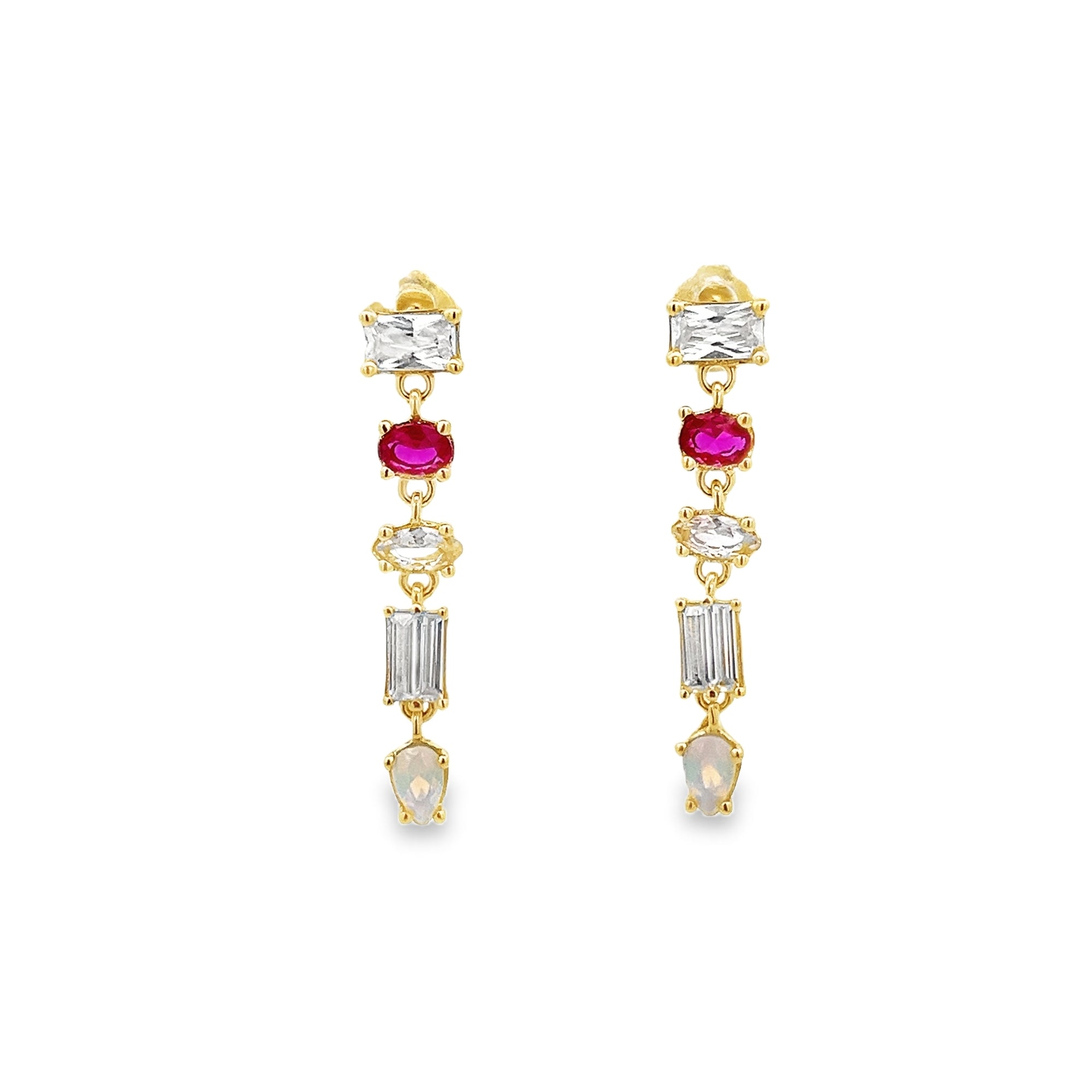 925GD DROP DIFFERENT SHAPES RUBY EARRINGS - C'SANTOS