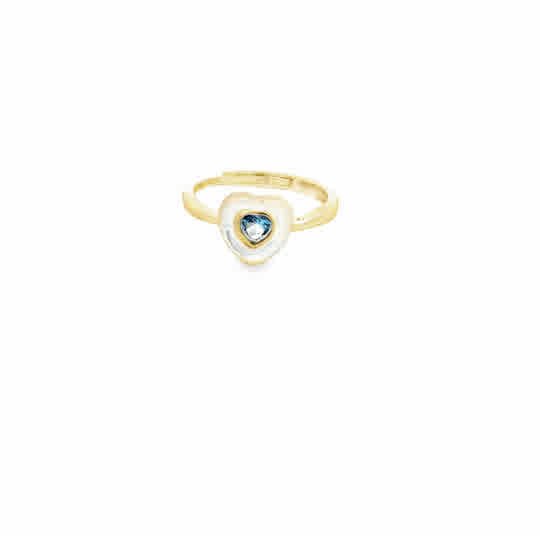 925GD HEART CZ SKY BLUE AND SHELL PEARL ADJUSTABLE RING - C'SANTOS