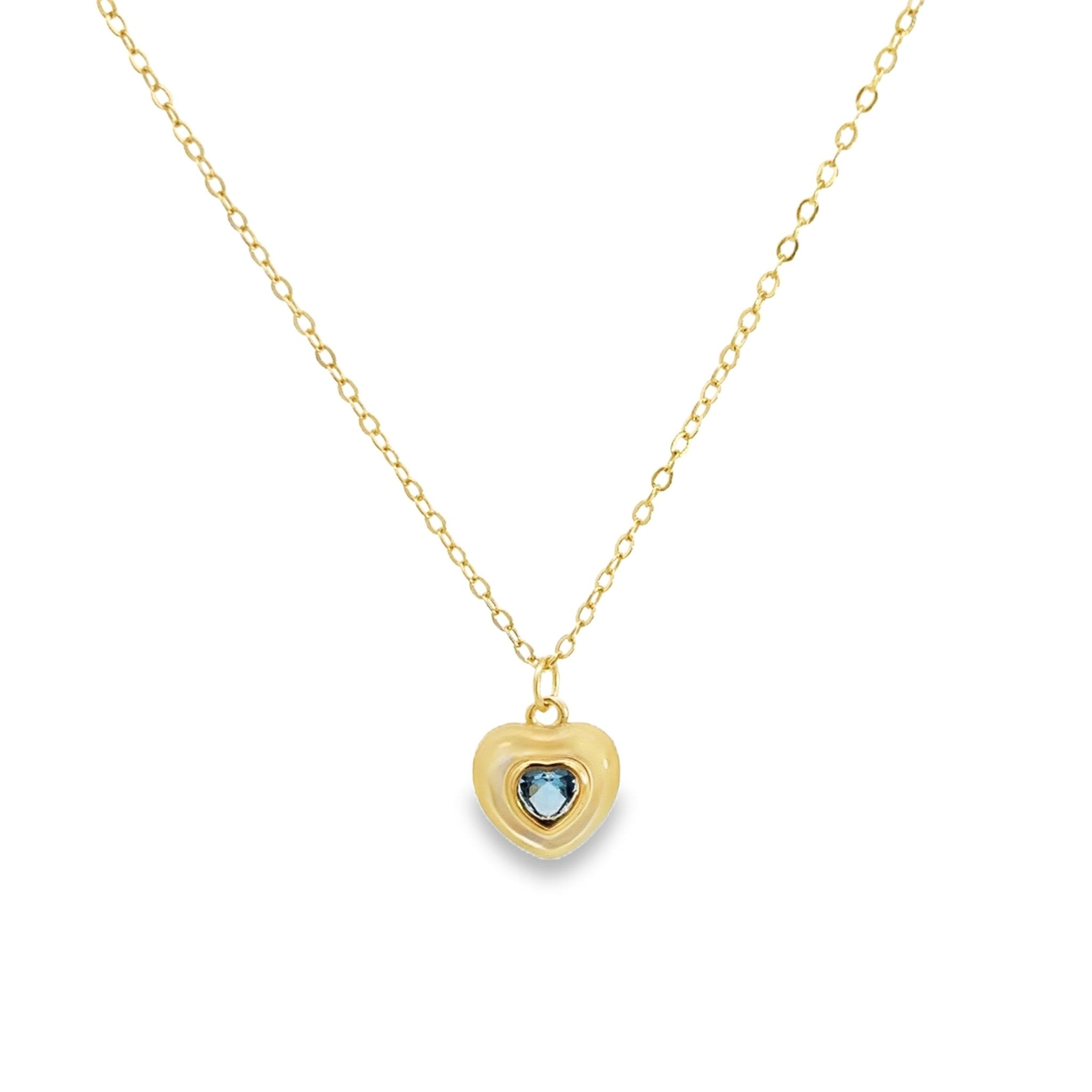 925GD HEART SKY BLUE CZ AND SHELL PEARL NECKLACE - C'SANTOS