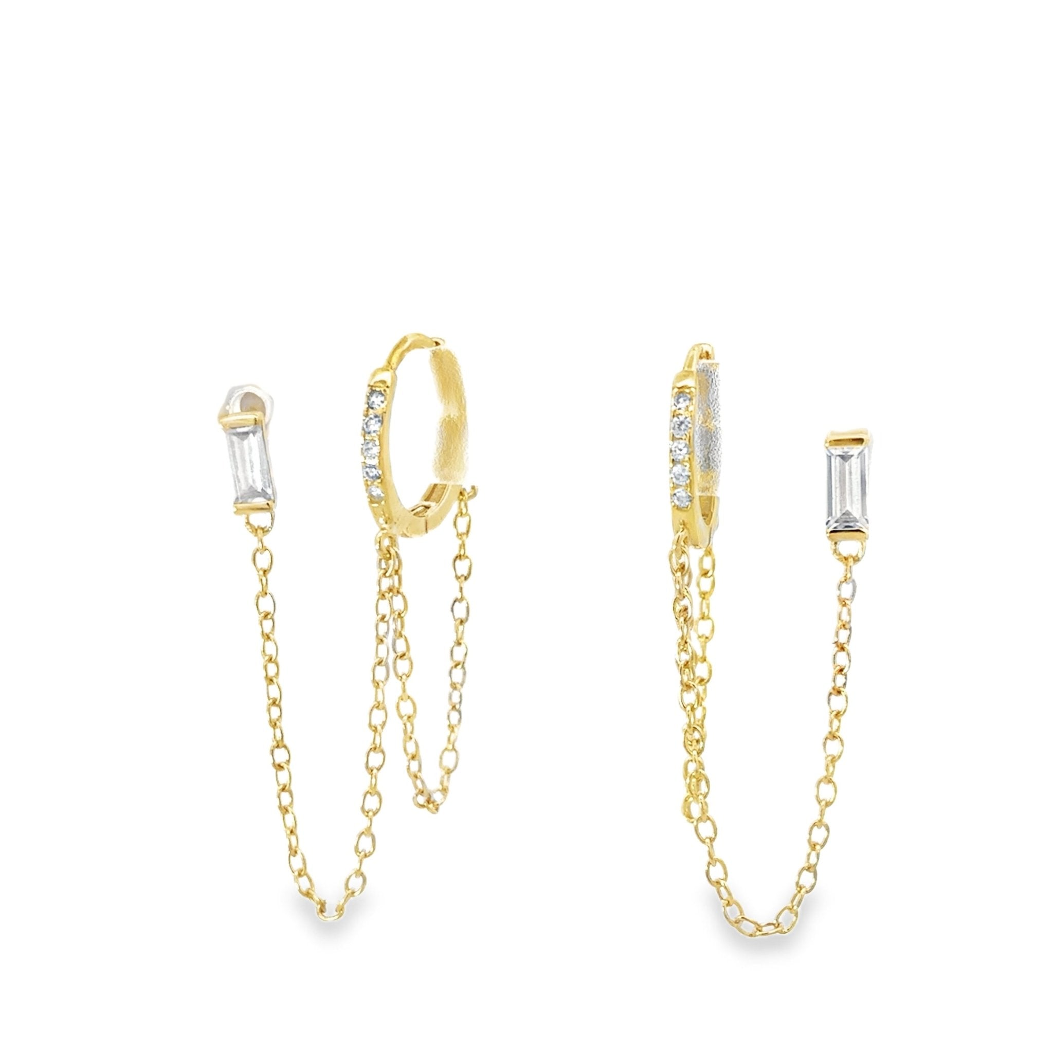 925GG EMERALD CUT STUD CHAIN EARCUFF HUGGIES - C'SANTOS