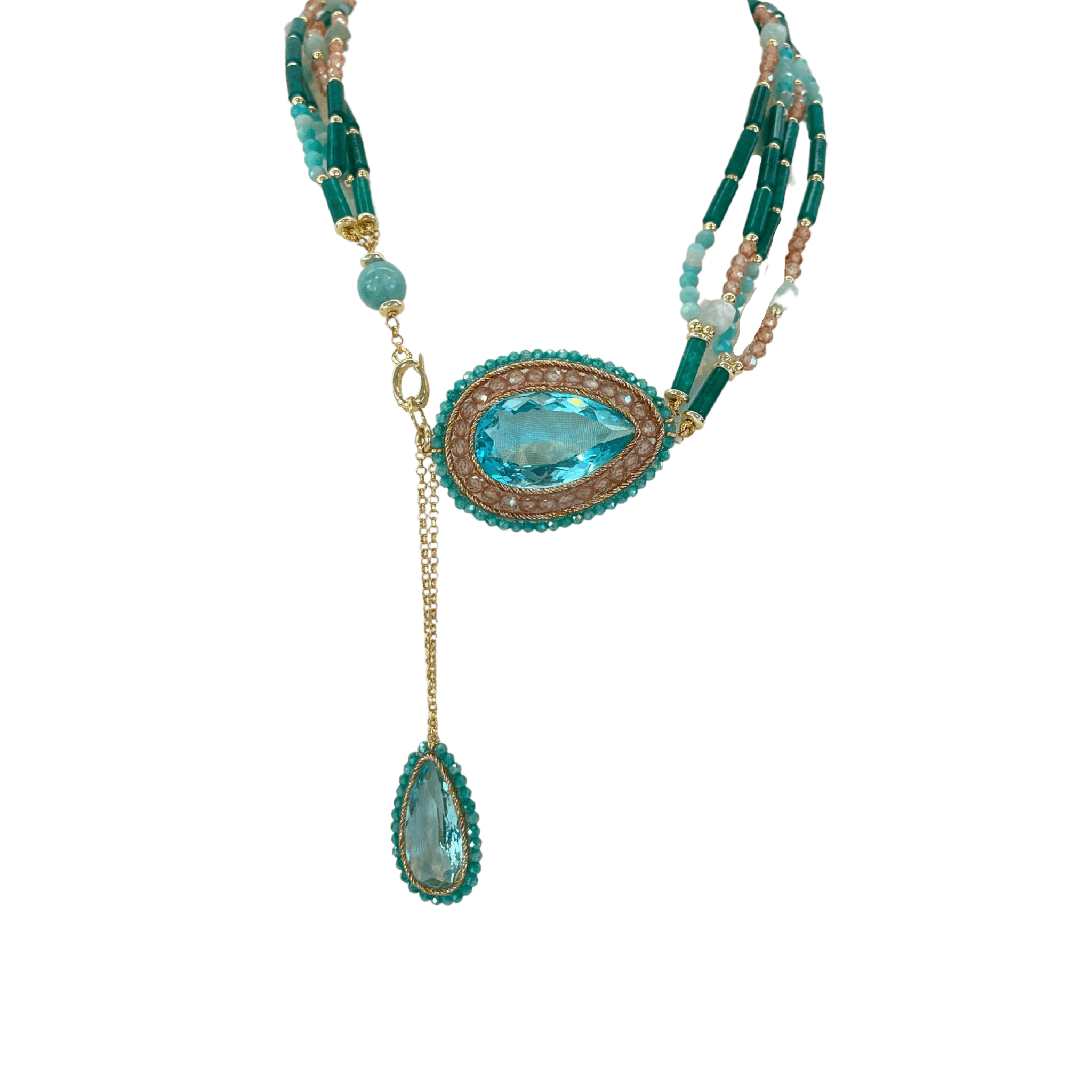 925GG FLAT AQUA MARINA ZIRNI VERDE NECKLACE - C'SANTOS