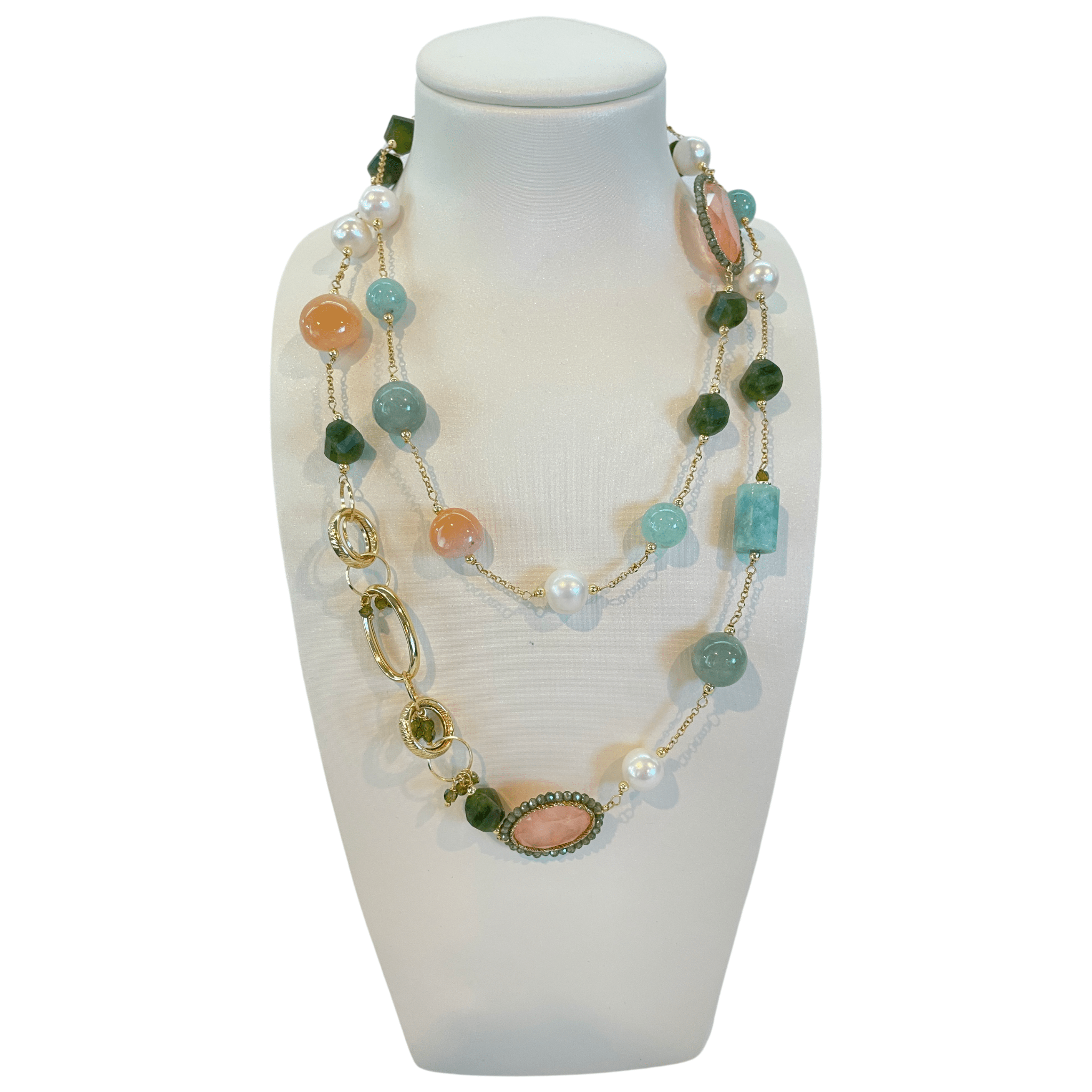 925GG FLAT SALMONE ZIRC AMAZZONIT NECKLACE - C'SANTOS