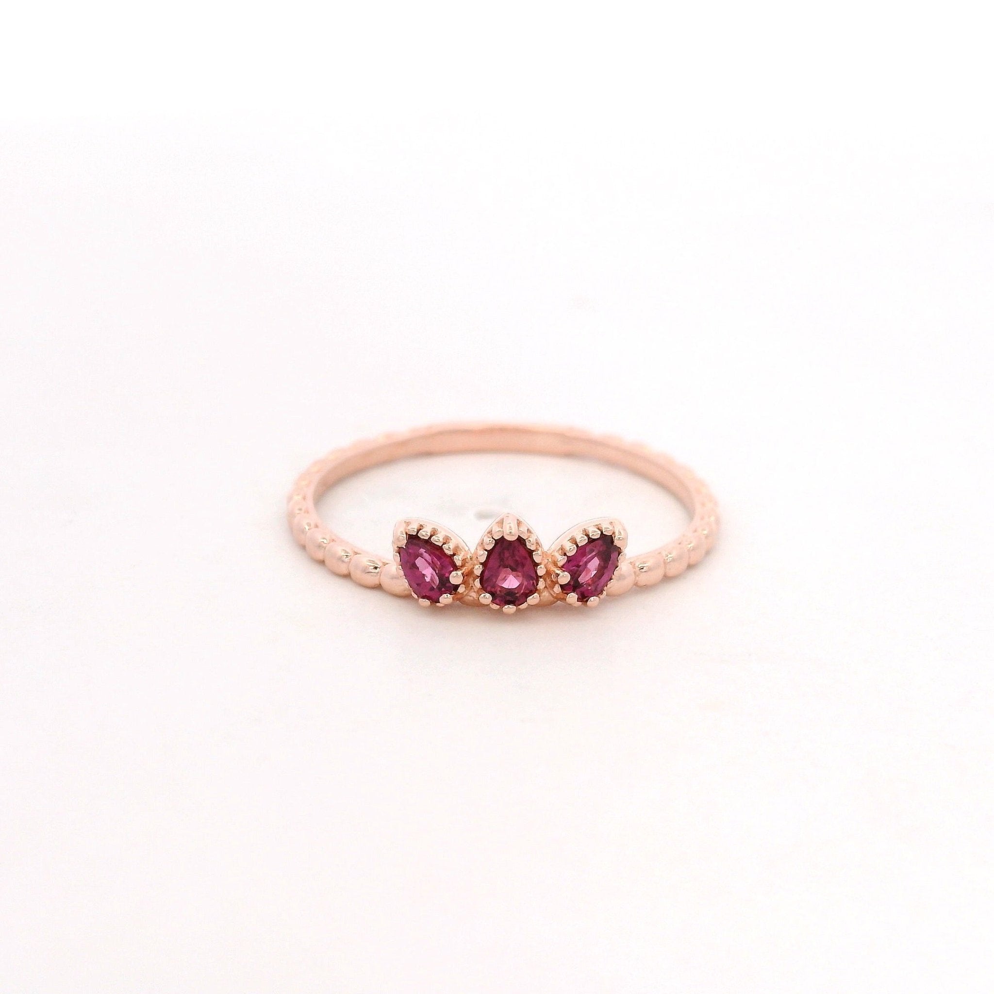 925RG 3 DROP RHODOLITE GARNET RING T6.5 - C'SANTOS