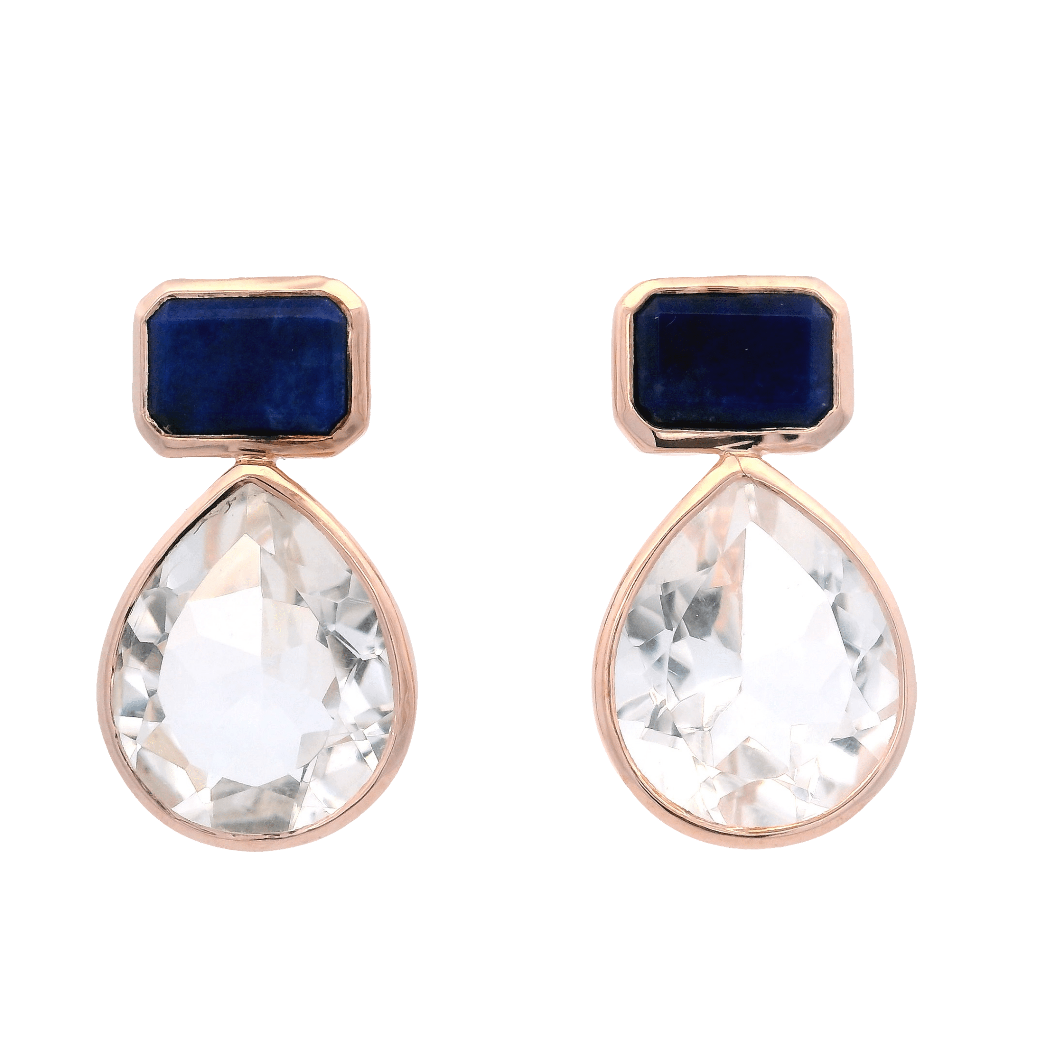 925RG BAGUETE LAPIS LAZULI DROP ROCK CRYSTAL EARRINGS - C'SANTOS