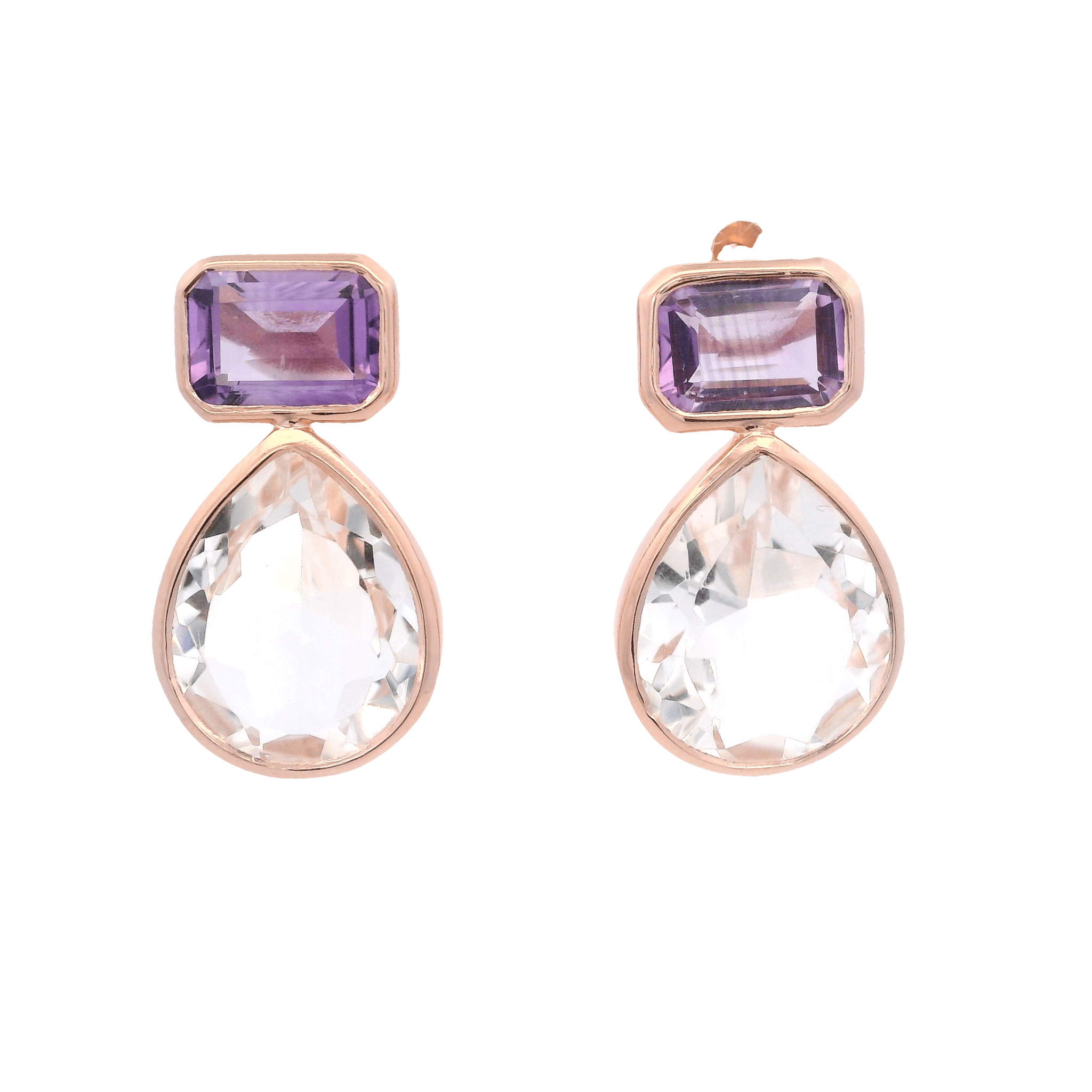 925RG BAGUETTE AMETHYST DROP ROCK CRYSTAL EARRINGS - C'SANTOS