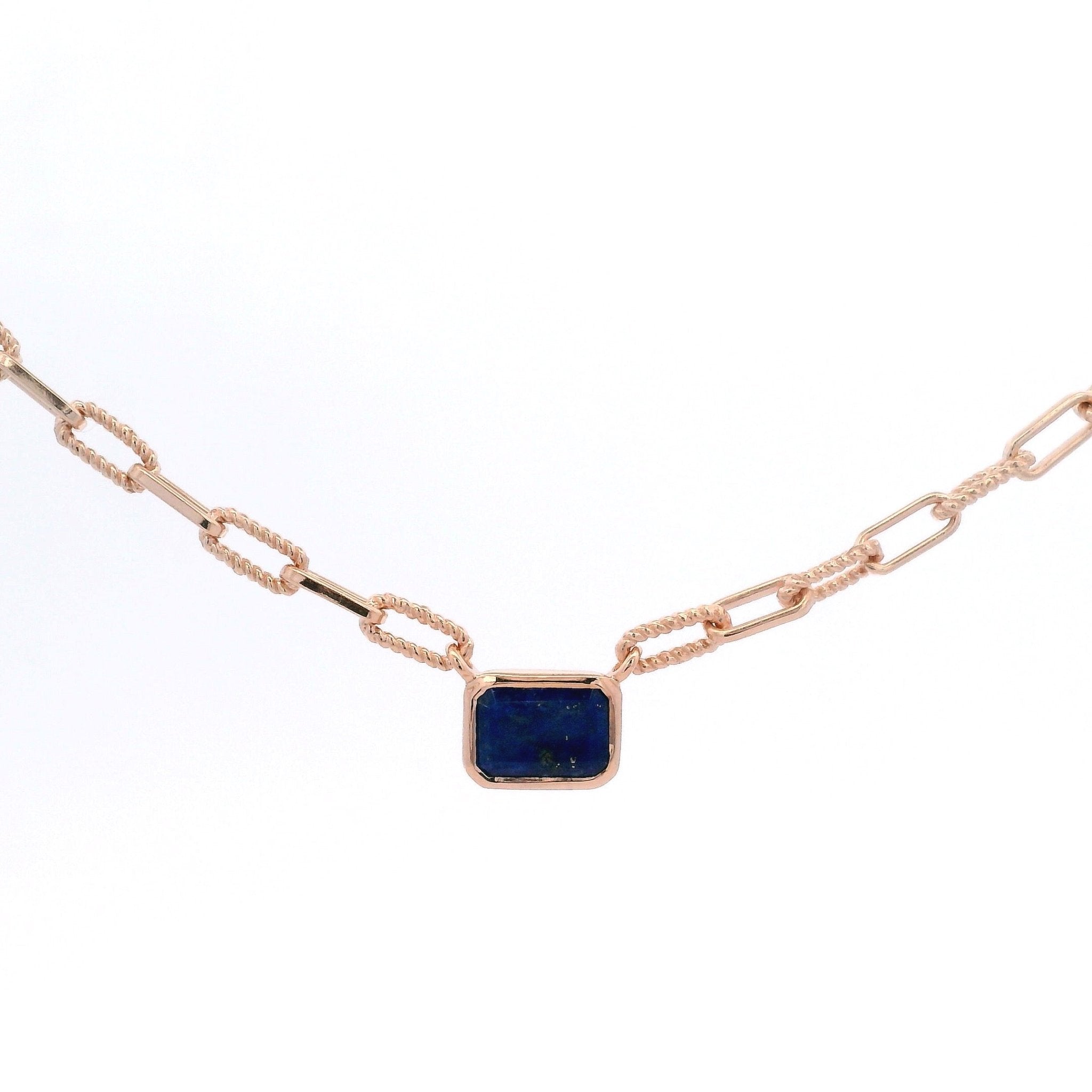 925RG BAGUETTE LAPIS LAZULI PAPERCLIP NECKLACE - C'SANTOS