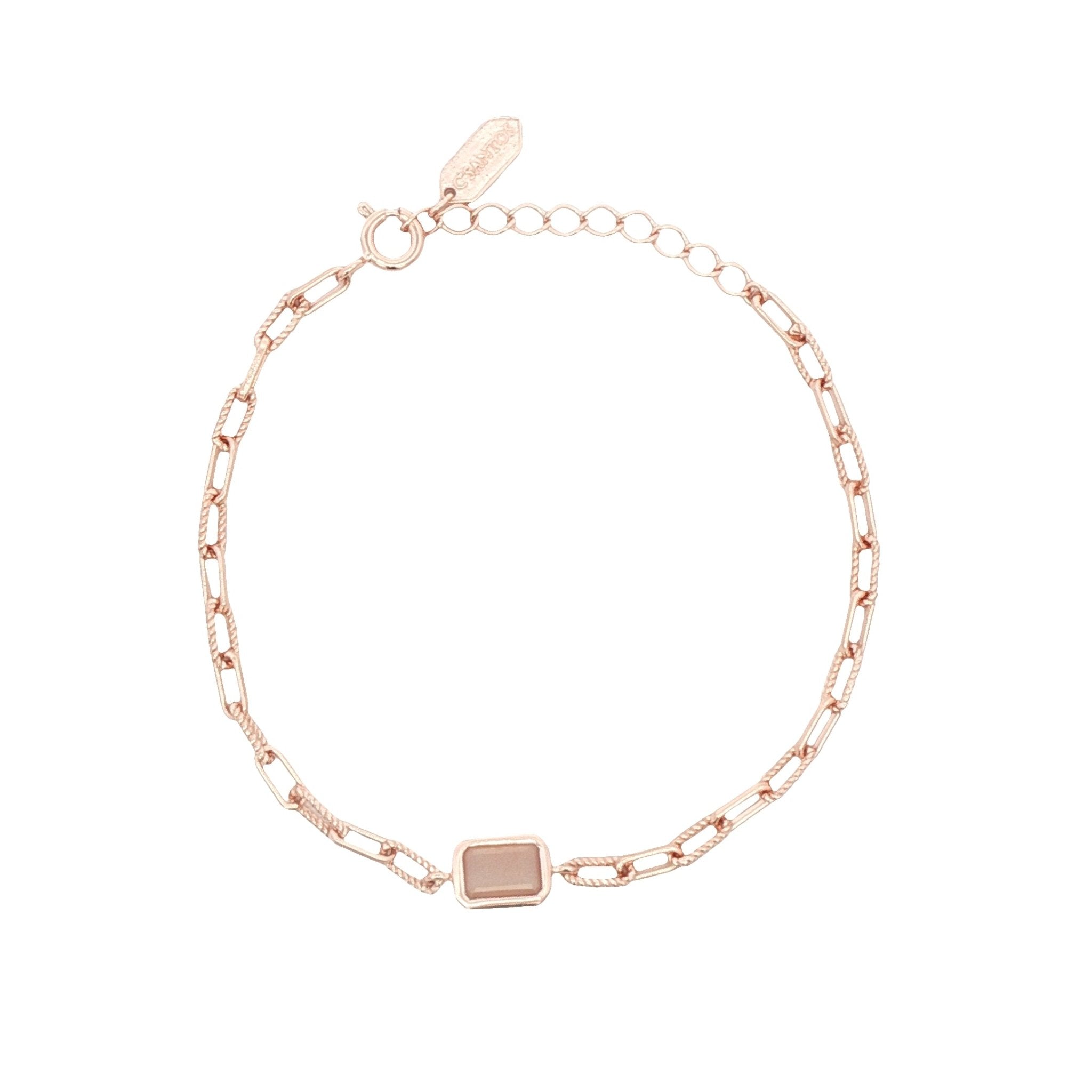 925RG BAGUETTE MOOSTONE PEACH PAPERCLIP BRACELET - C'SANTOS