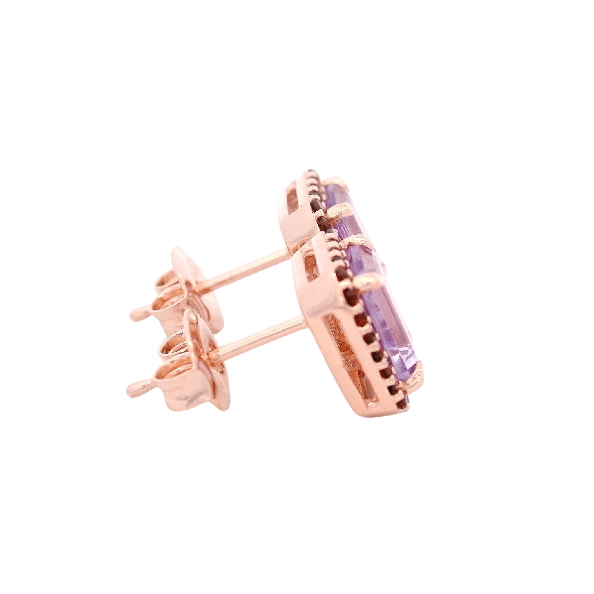 925RG BAQUETTE AMETHYST AROUND GARNET EARRINGS - C'SANTOS