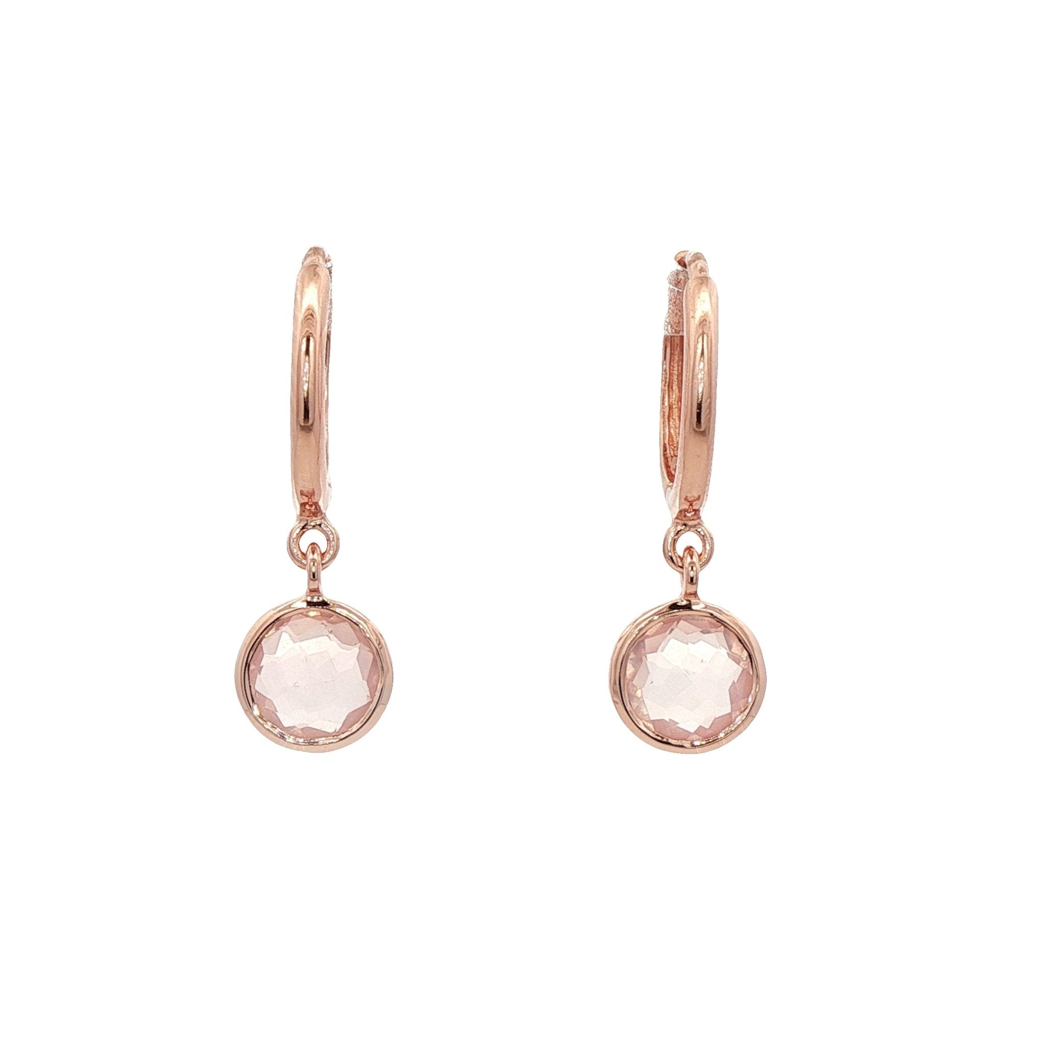 925RG BEZEL PENDANT ROSE QUARTZ HUGGIES - C'SANTOS