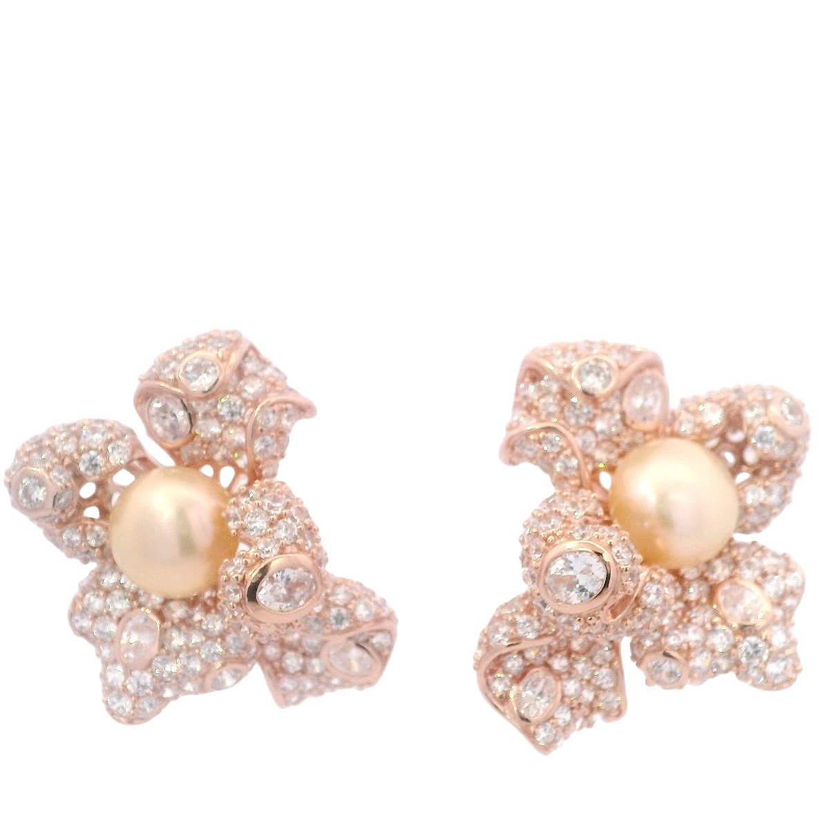 925RG BIG FLOWER PAVE CZ CENTER PERL EARRINGS - C'SANTOS