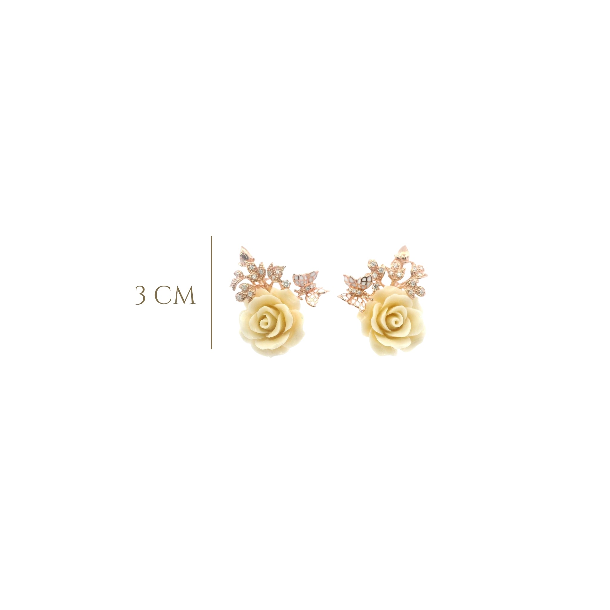 925RG BIG FLOWER WHITE WITH BUTTERLY ENAMEL WHITE EARRINGS - C'SANTOS