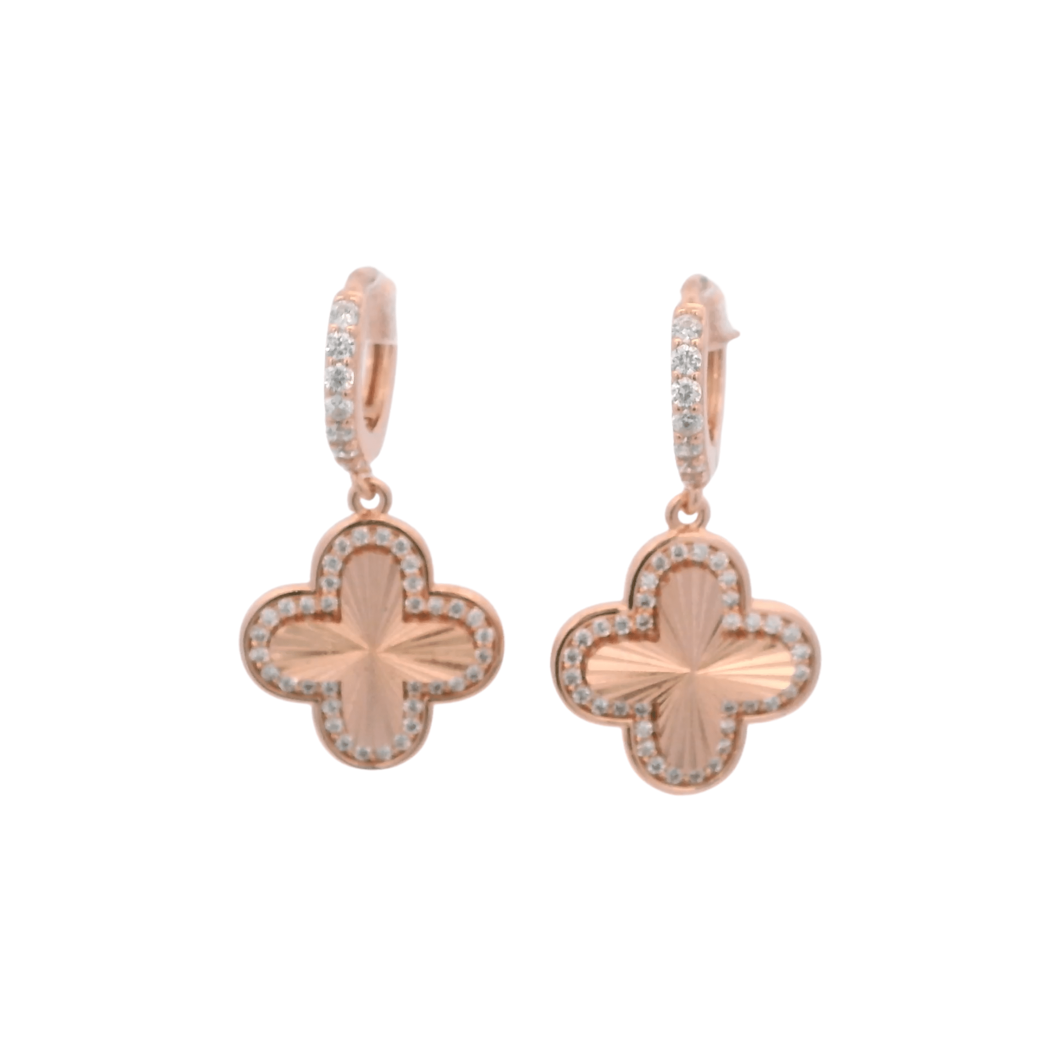 925RG CLOVER TEXTURE WITH CZ AROUND EARRINGS - C'SANTOS