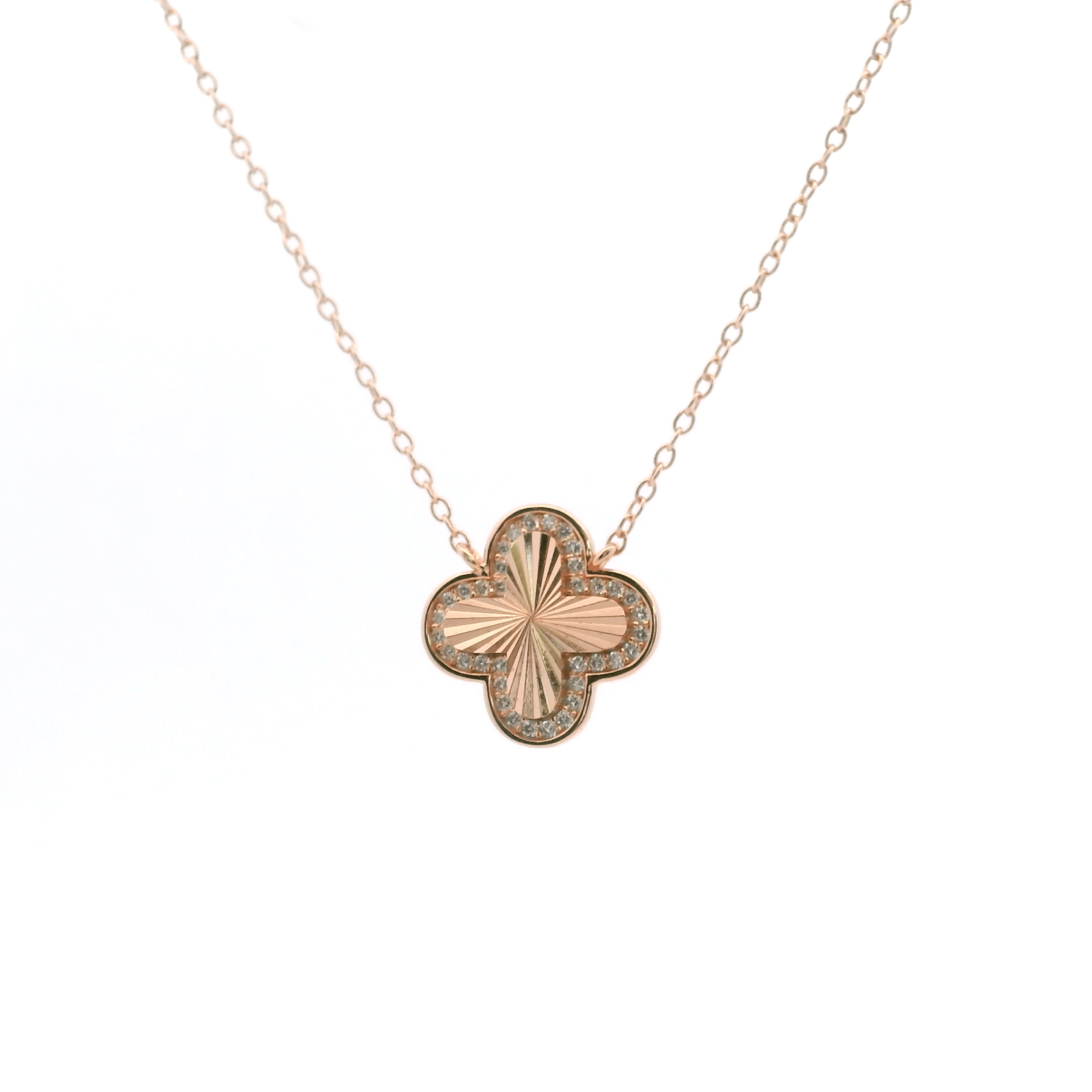 925RG CLOVER TEXTURE WITH CZ AROUND NECKLACE - C'SANTOS