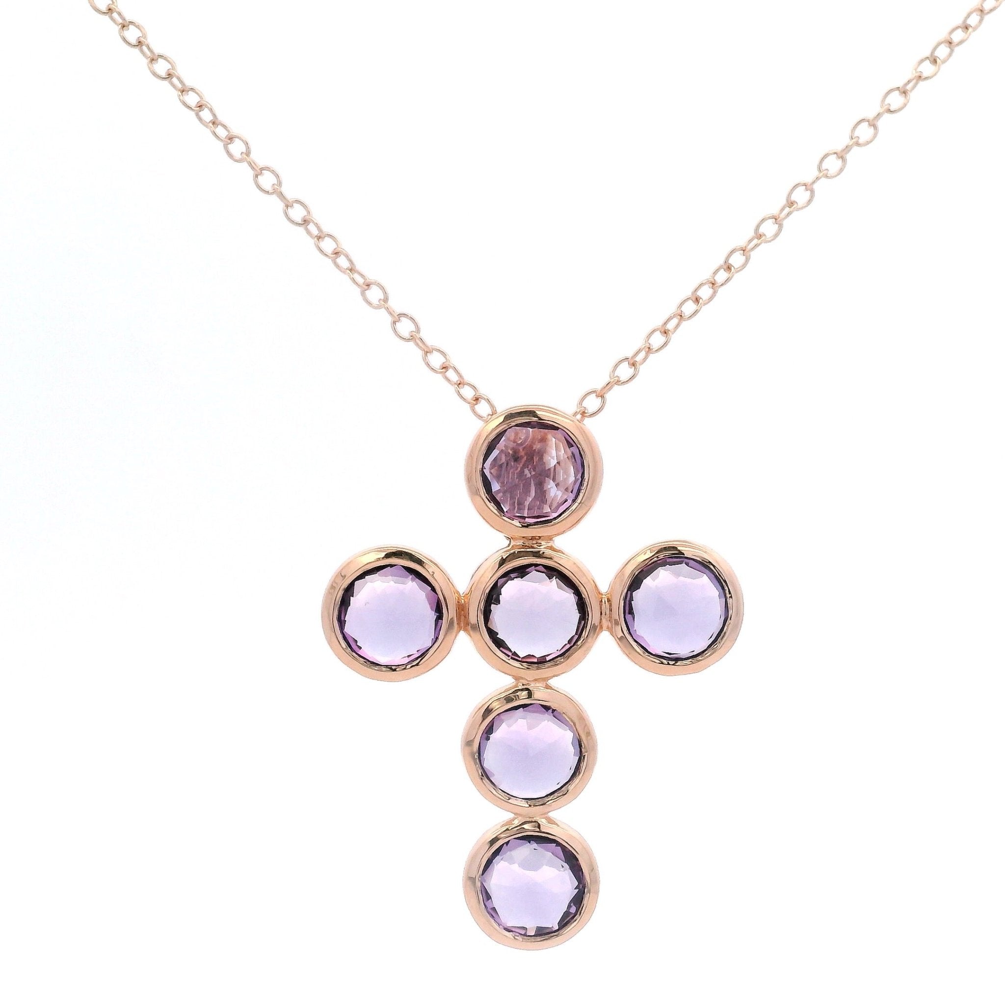 925RG CROSS OF ROUND AMETHYST NECKLACE - C'SANTOS
