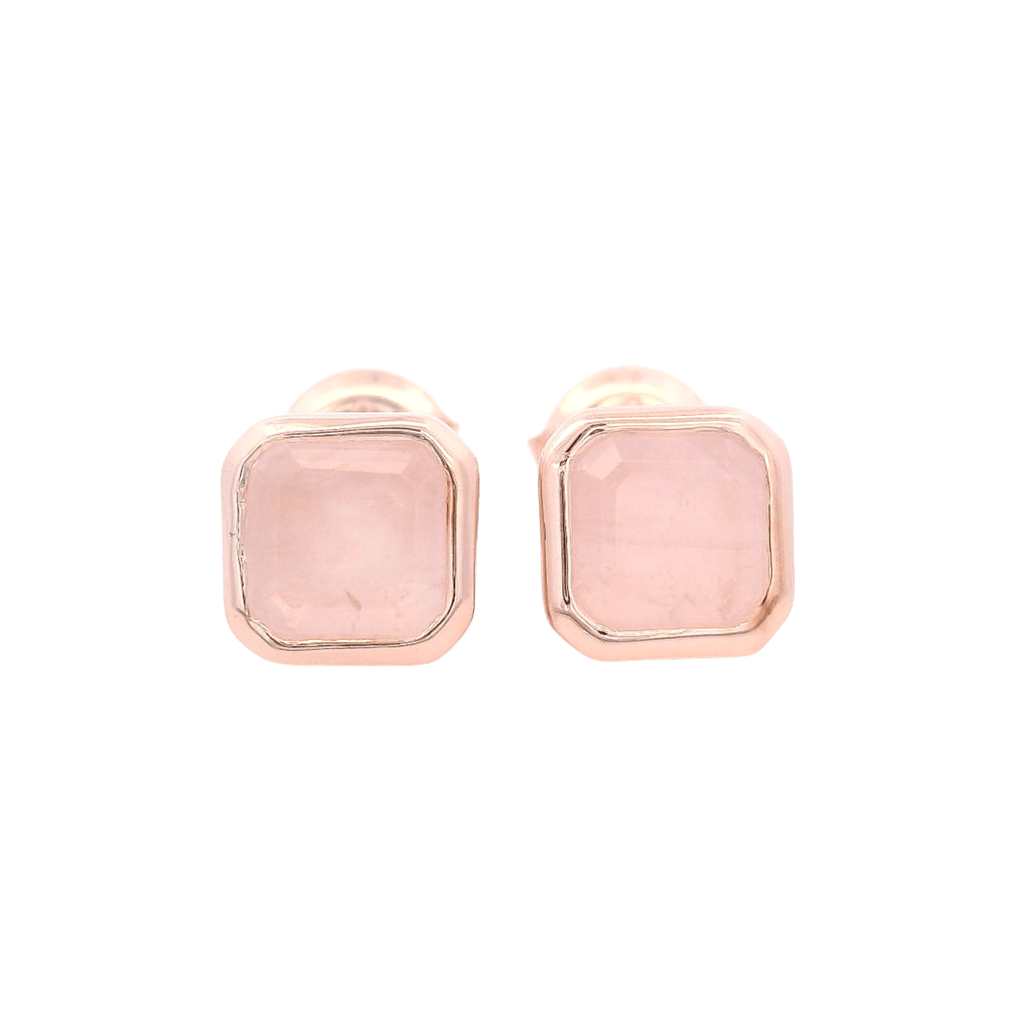 925RG CUSHION BEZEL ROSE QUARTZ OPAQUE EARRINGS - C'SANTOS