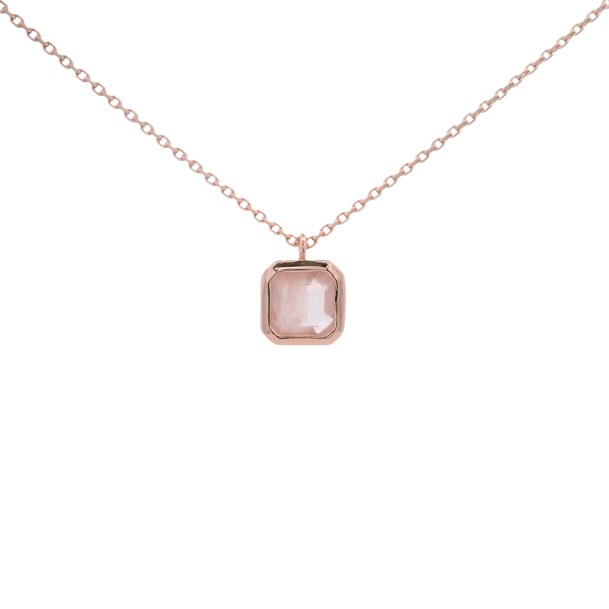 925RG CUSHION BEZEL ROSE QUARTZ OPAQUE NECKLACE - C'SANTOS