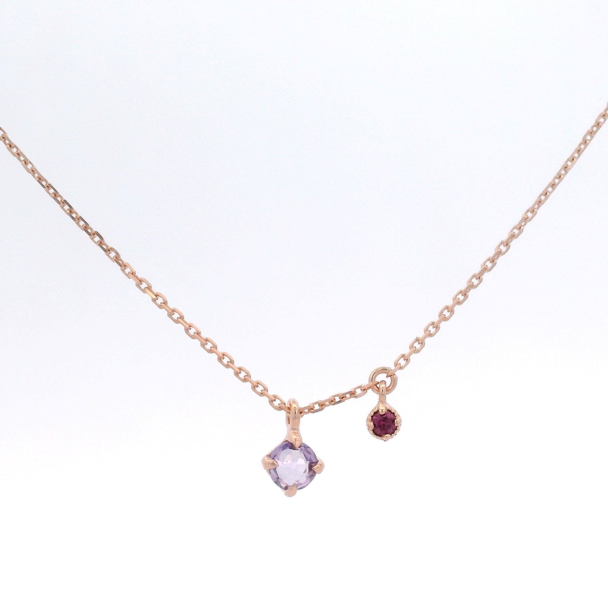925RG DROP AMETHYST AND MINI BEZEL GARNET NECKLACE - C'SANTOS
