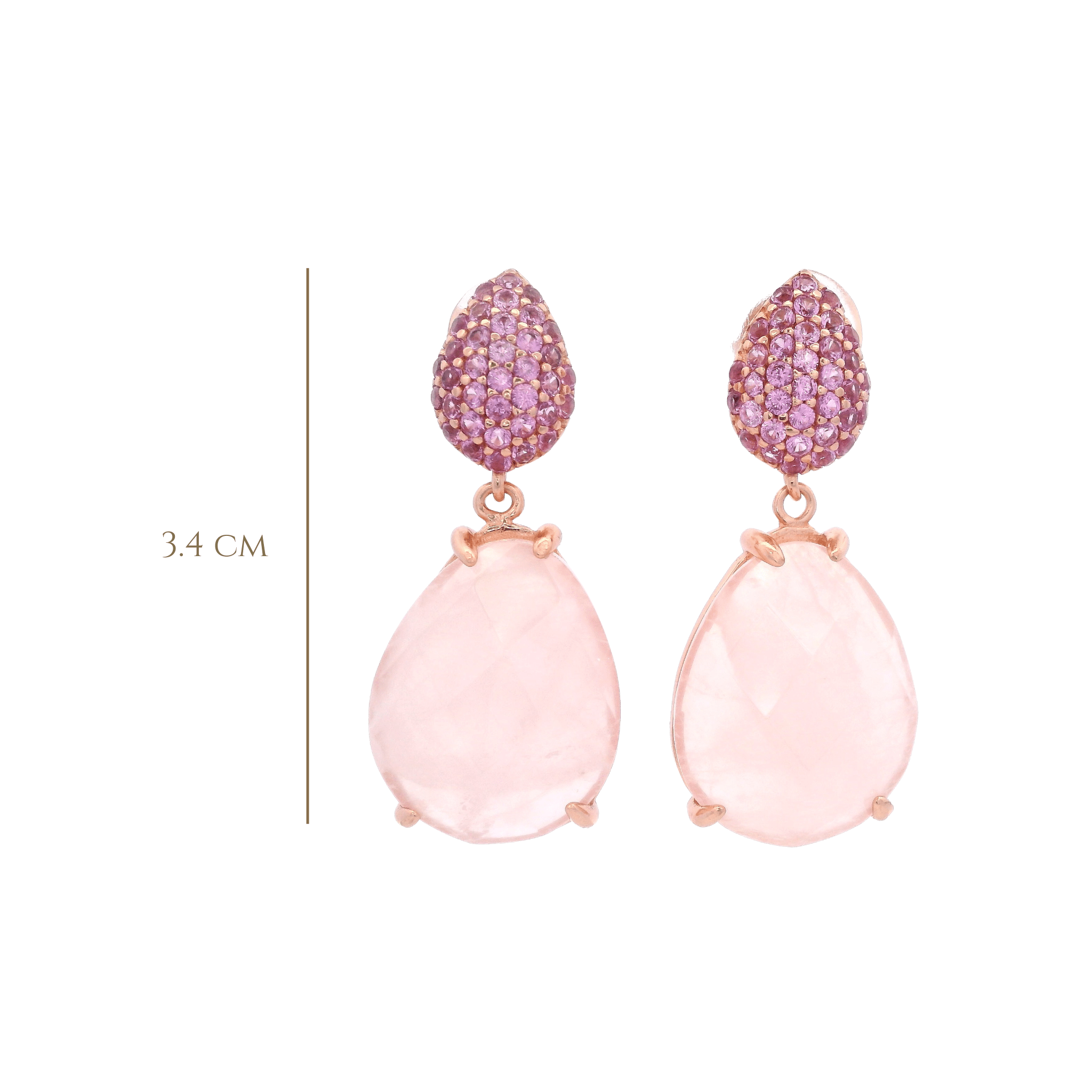 925RG DROP DOUBLE CUT PEAR EARRINGS ROSE QUARTZ & CZ - C'SANTOS