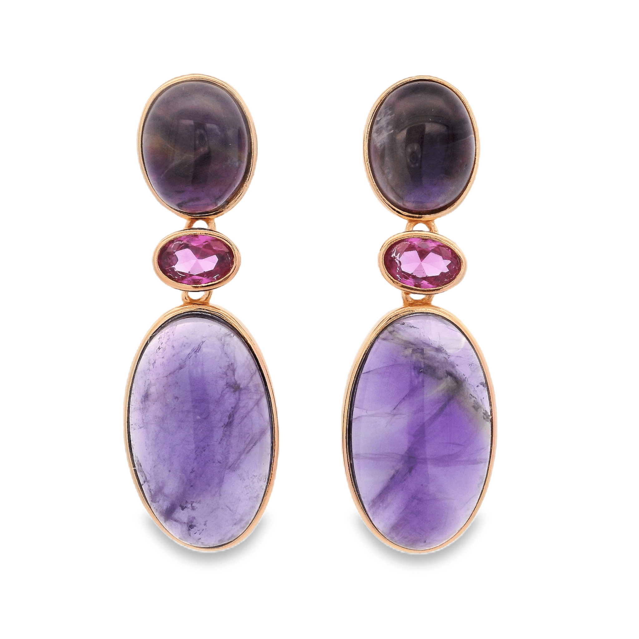 925RG DROP TRIPLE SHAPE EARRINGS AMETHYST & CZ - C'SANTOS