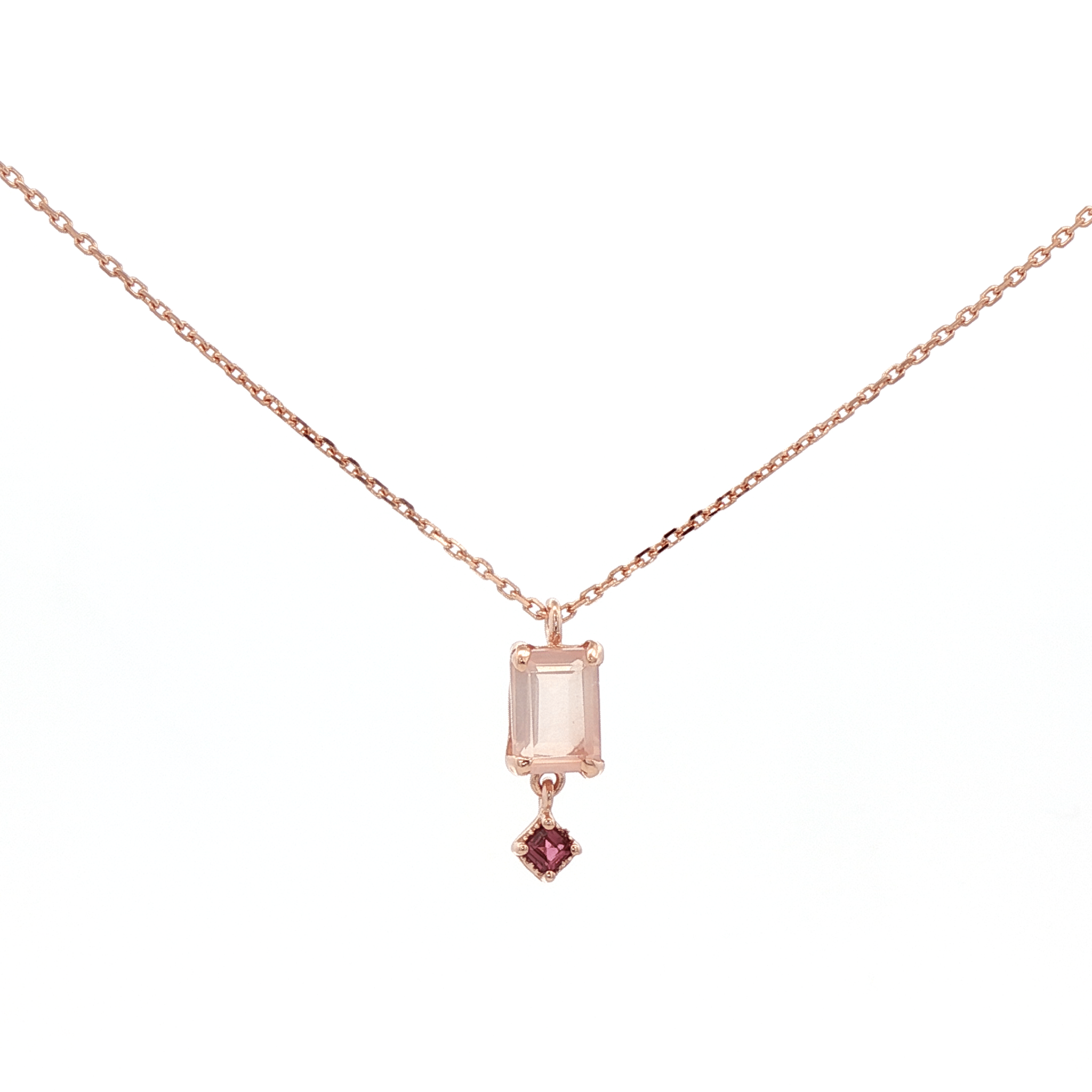 925RG EMERALS CUT ROSE QUARTZ DROP GARNET NECKLACE - C'SANTOS