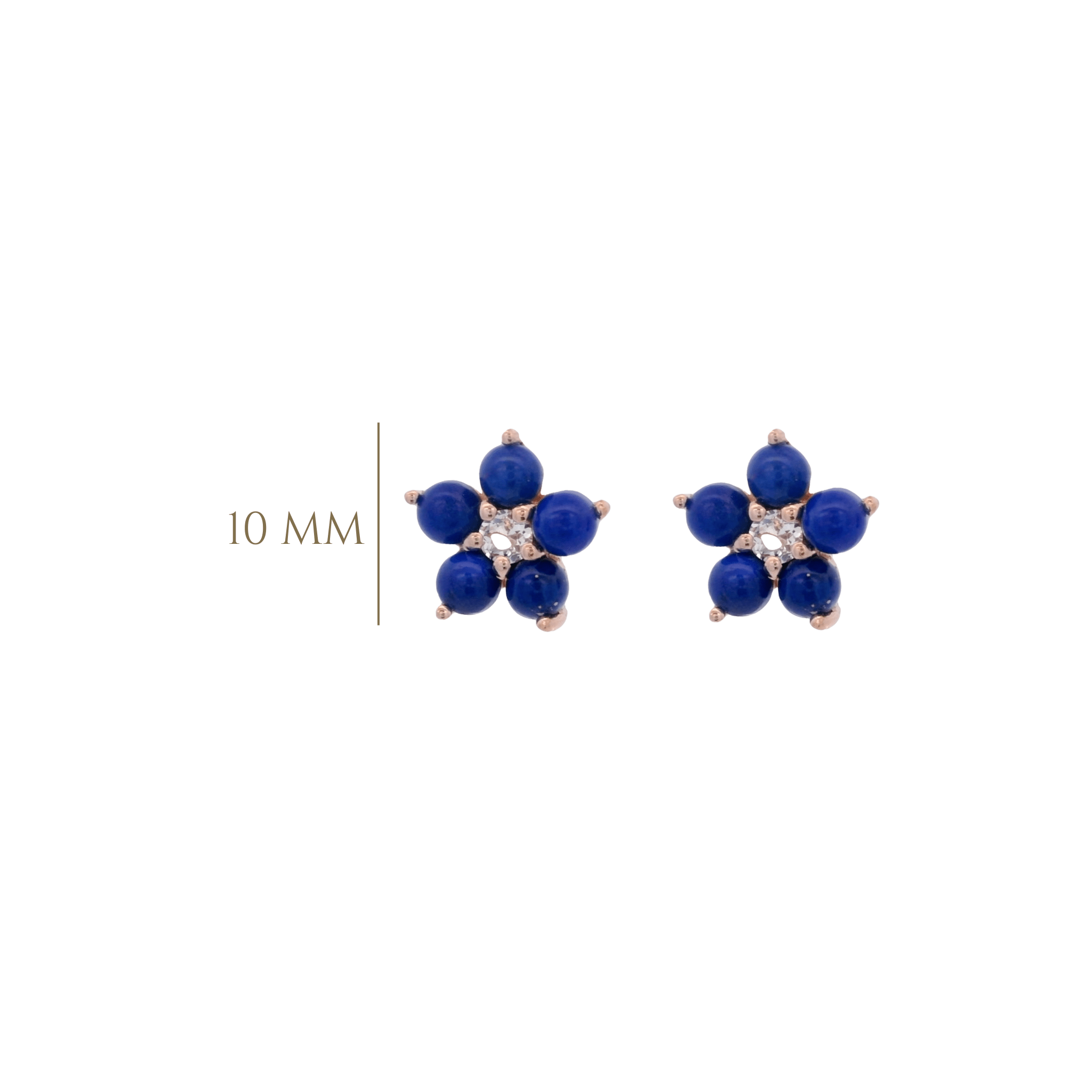 925RG FLOWER 10MM LAPIS LAZULI CENTER TOPAZ WHITE EARRINGS - C'SANTOS