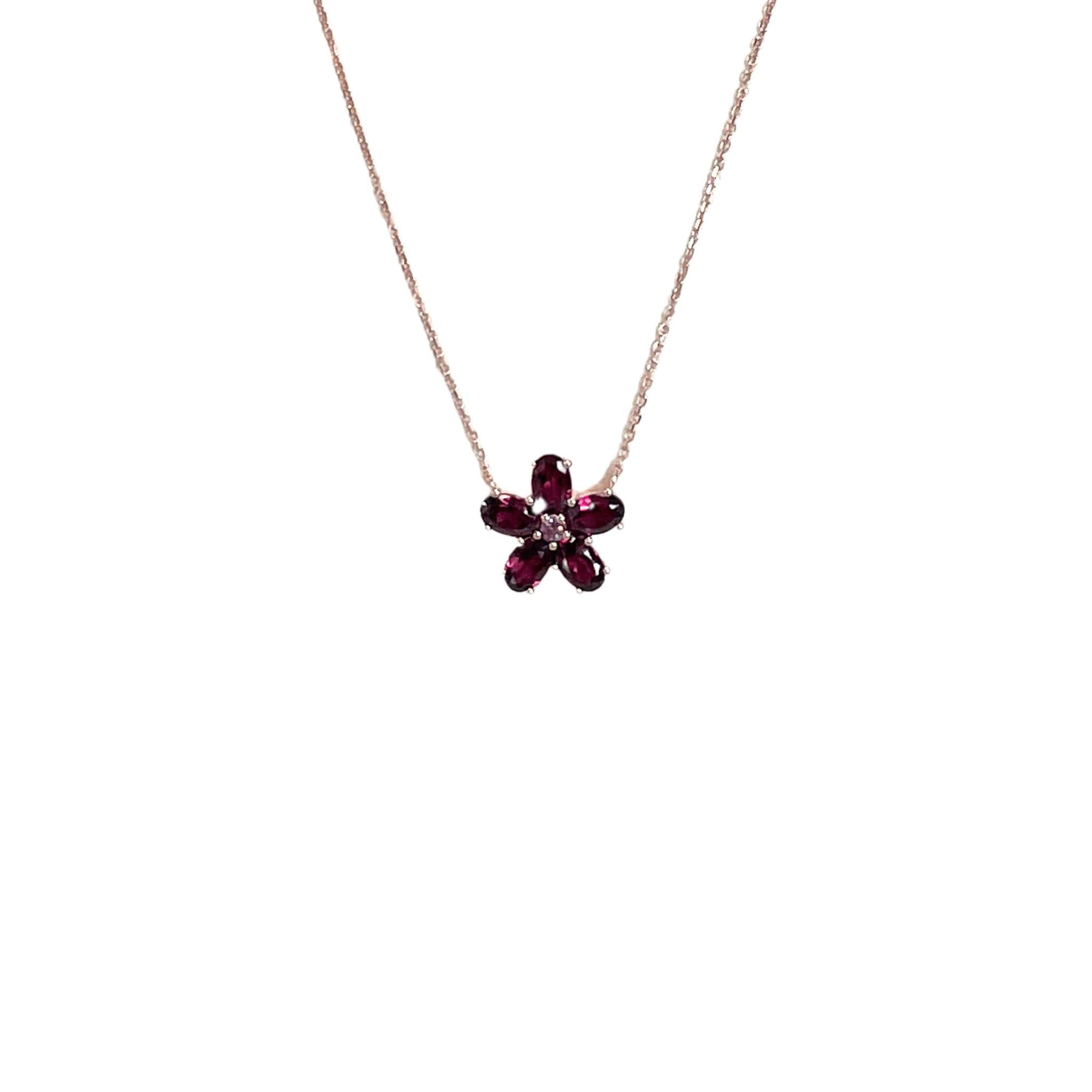 925RG FLOWER 14MM GARNET CENTER AMETHYST NECKLACE - C'SANTOS
