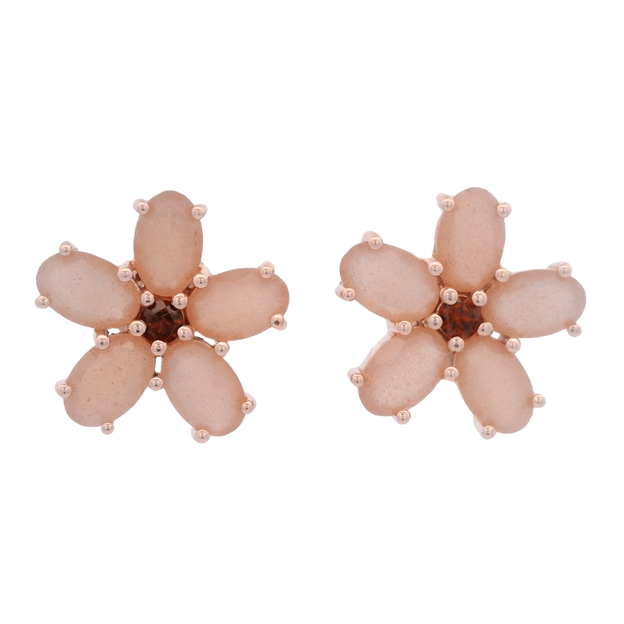 925RG FLOWER 14MM MOONSTONE CENTER GARNET EARRINGS - C'SANTOS