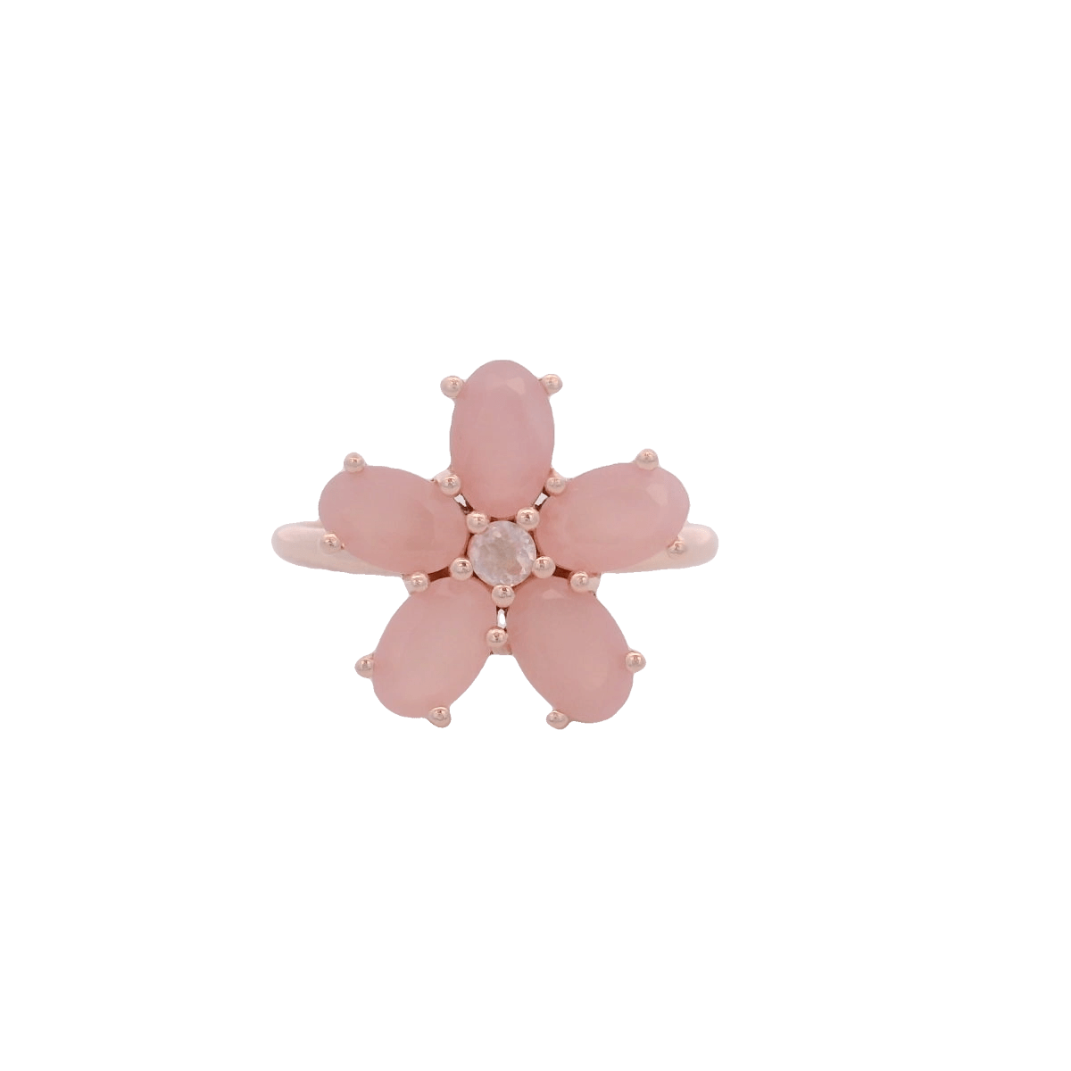 925RG FLOWER 14MM PINK QUARTZ CENTER ROSE QUARTZ RING T6.5 - C'SANTOS