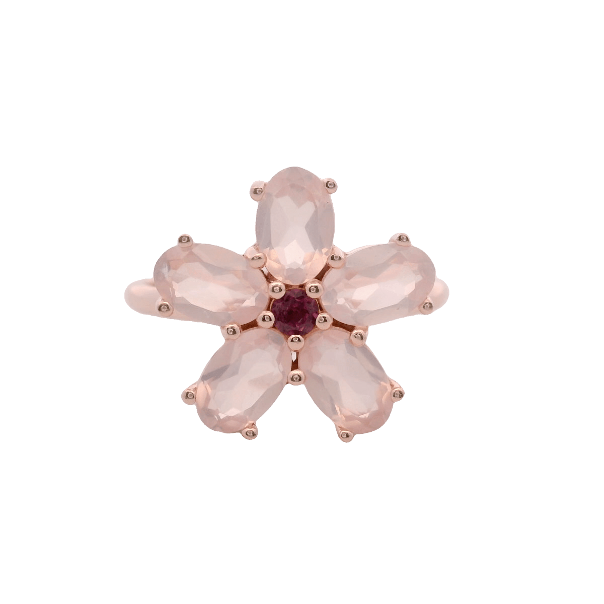 925RG FLOWER 14MM ROSE QUARTZ CENTER AMETHYST RING T6.5 - C'SANTOS