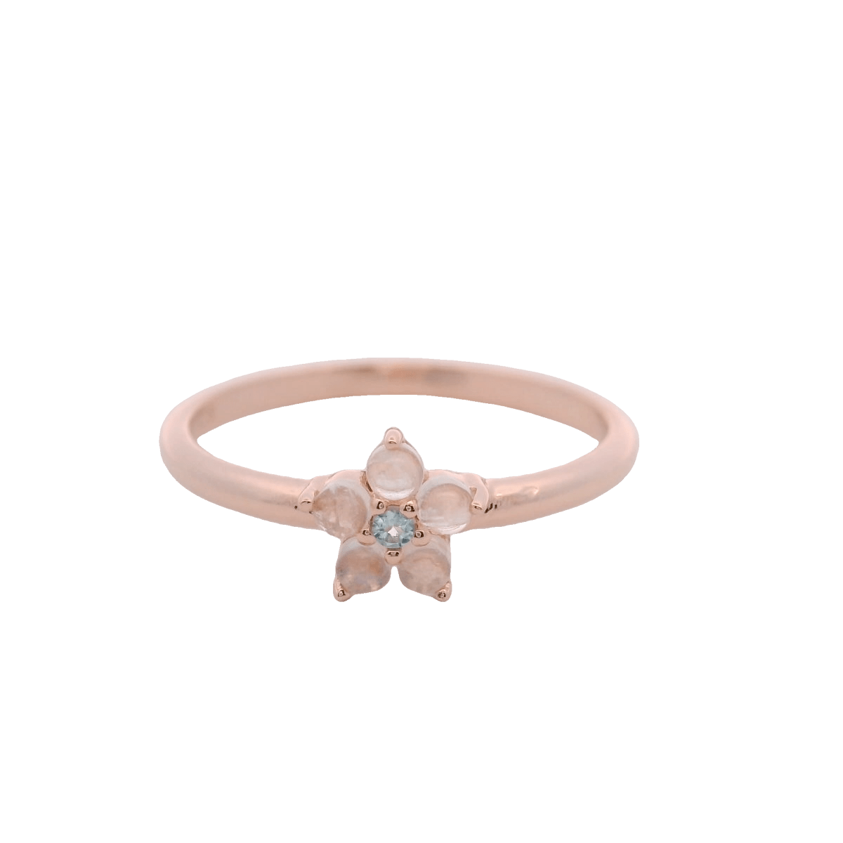 925RG FLOWER 6MM MOOSTONE CENTER TOPAZ BLUE RING T6.5 - C'SANTOS