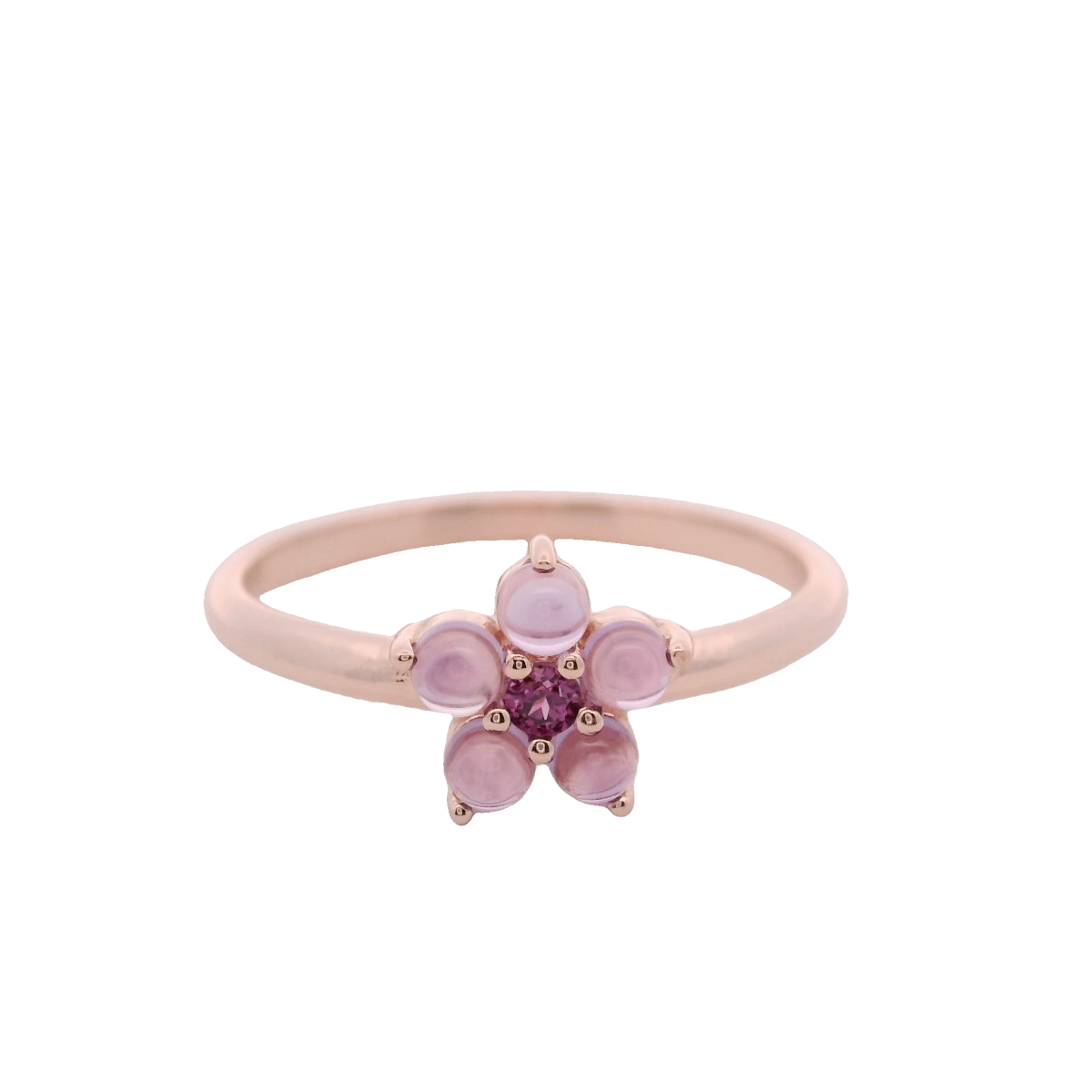 925RG FLOWER 8MM AMETHYST CENTER GARNET RING T6.5 - C'SANTOS