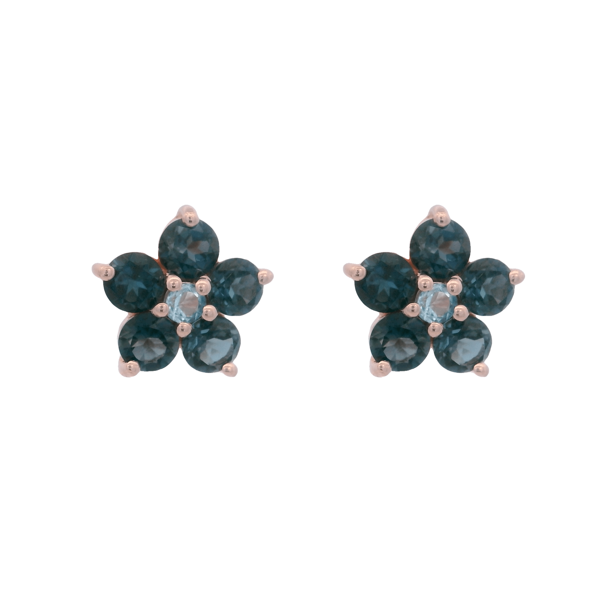 925RG FLOWER 9MM TOPAZ LONDON CENTER TOPAZ BLUE SWISS EARRINGS - C'SANTOS