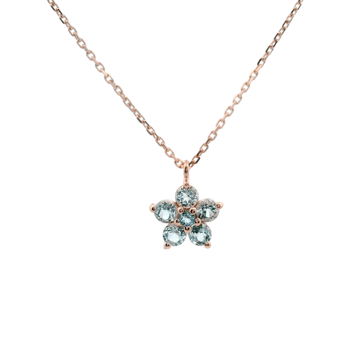 925RG FLOWER 9MM TOPAZ SKY BLUE CENTER TOPAZ BLUE SWISS NECKLACE - C'SANTOS