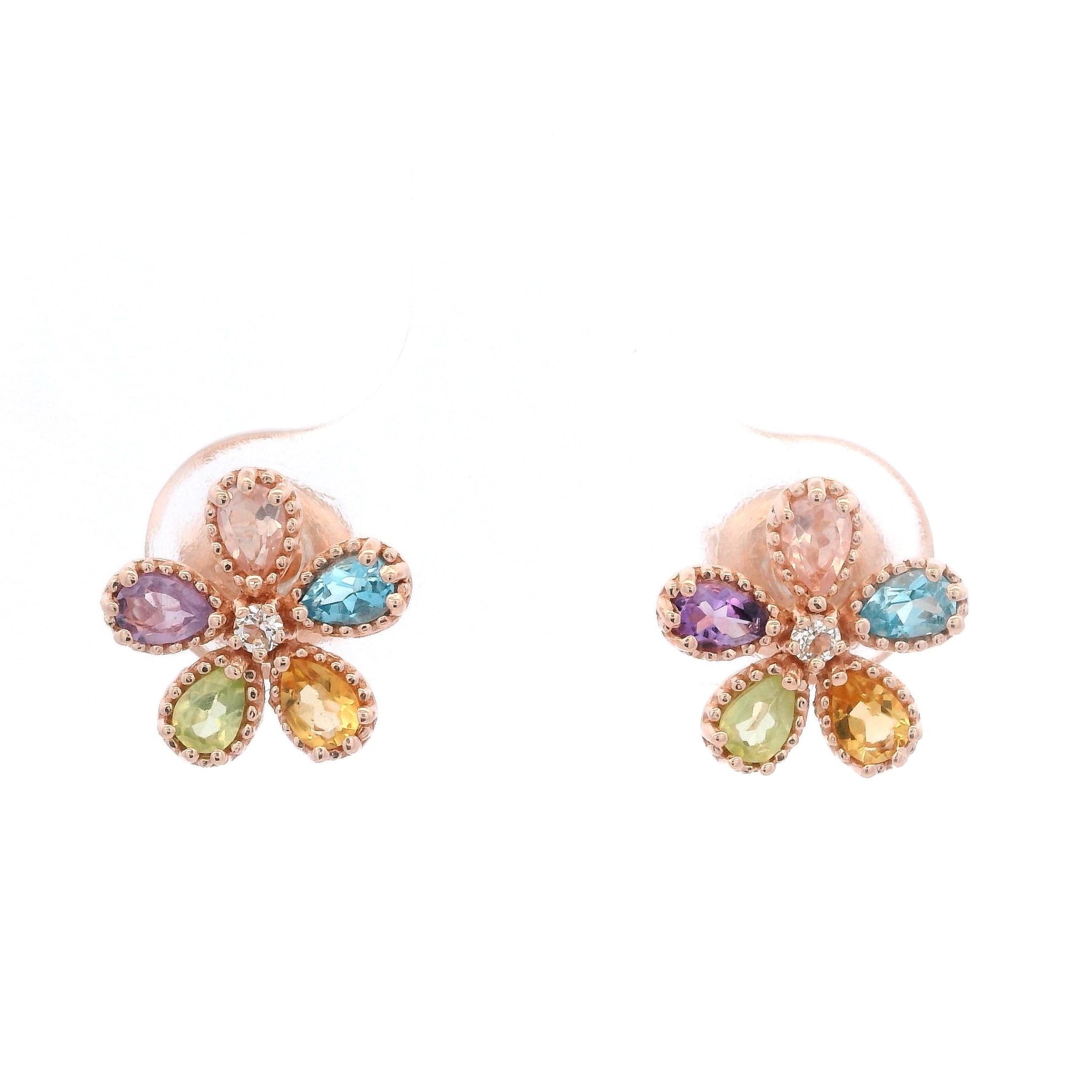 925RG FLOWER MULTISTONE CENTER TOPAZ WHITE EARRINGS - C'SANTOS