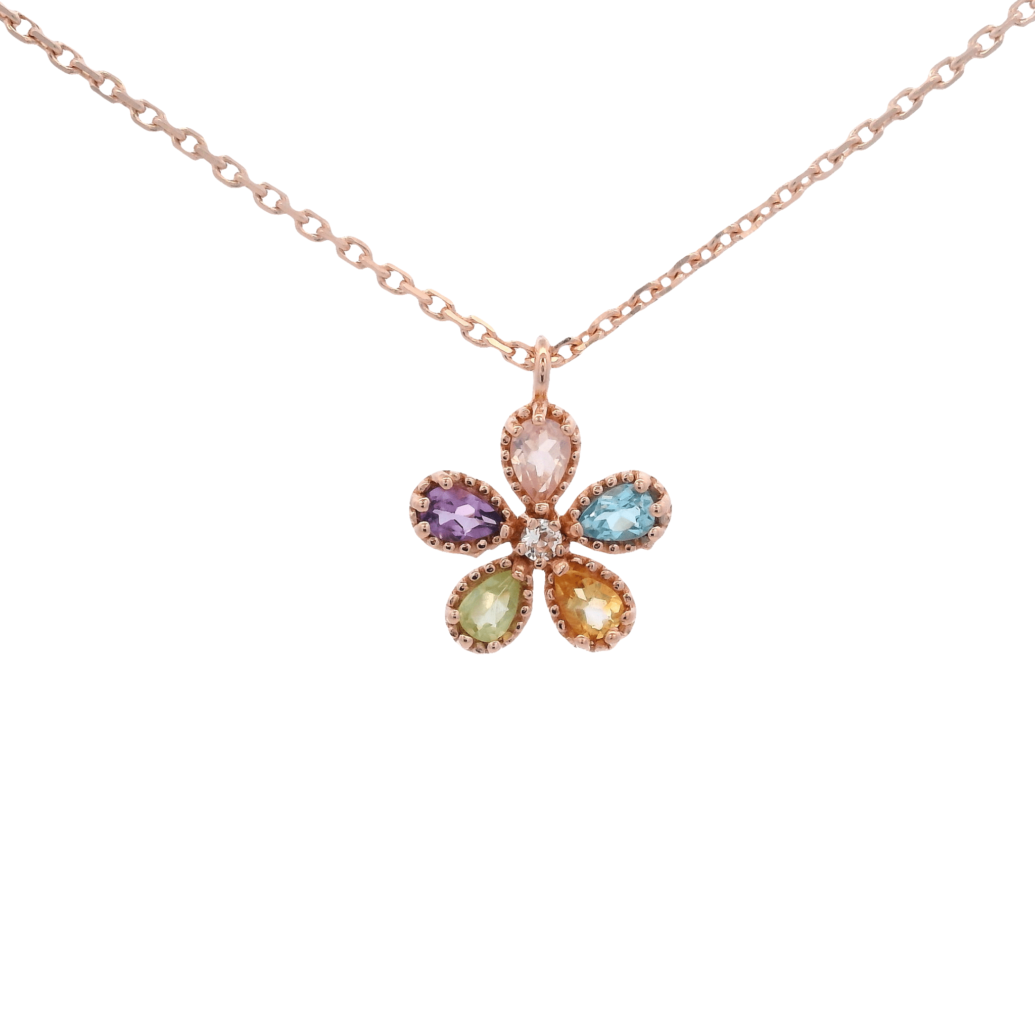 925RG FLOWER MULTISTONE CENTER TOPAZ WHITE NECKLACE - C'SANTOS