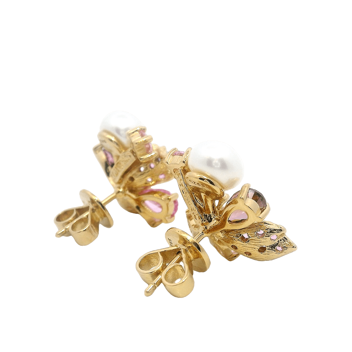 925RG FLOWER PINK AND PEARL EARRINGS - C'SANTOS