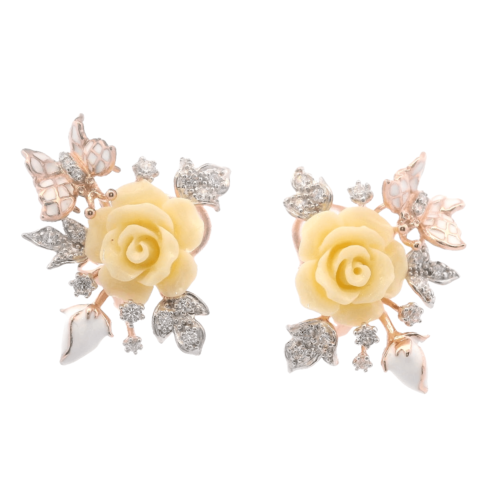 925RG FLOWER WHITE WITH BUTTERFLY WHITE EARRINGS - C'SANTOS
