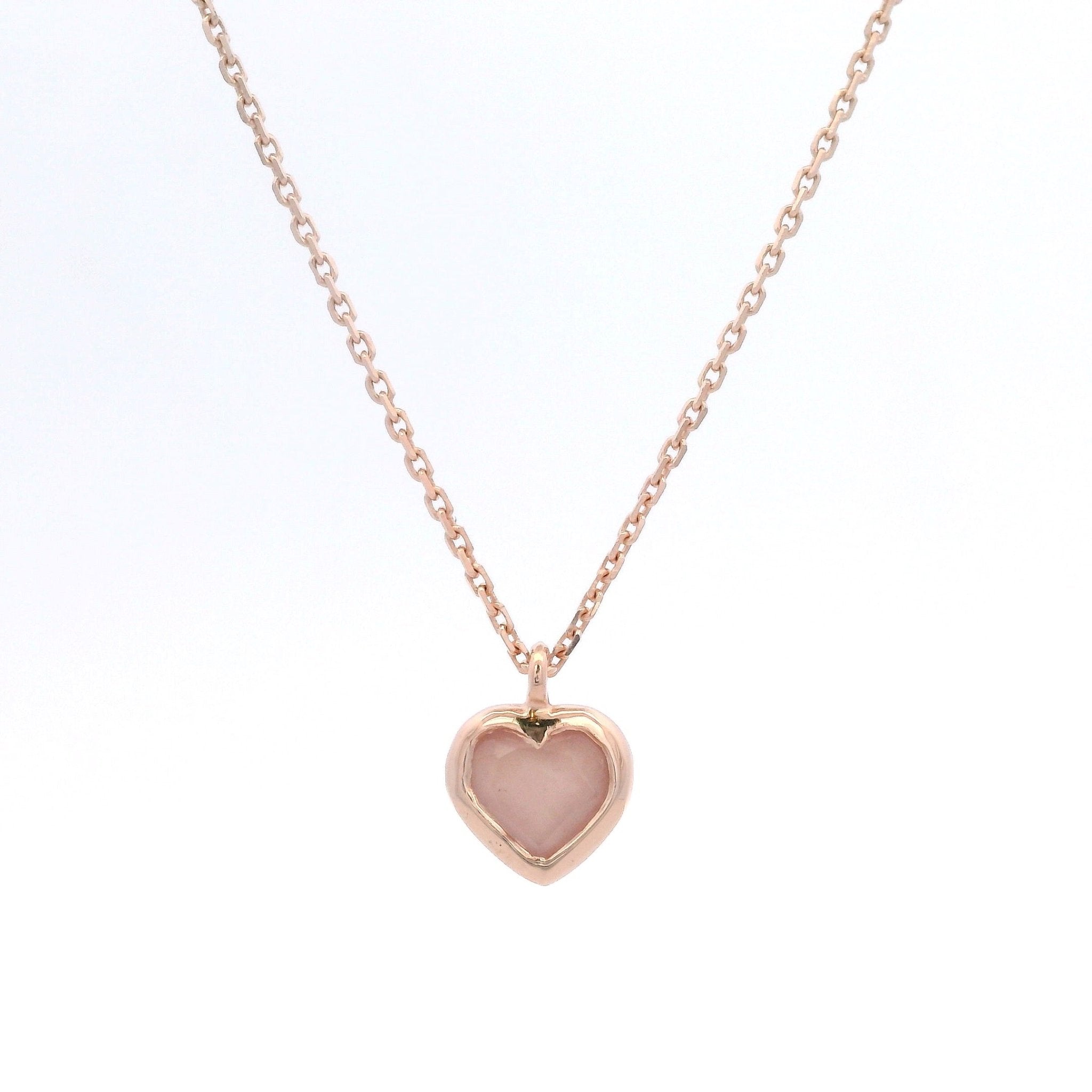 925RG HEART BEZEL PINK QUARTZ NECKLACE - C'SANTOS