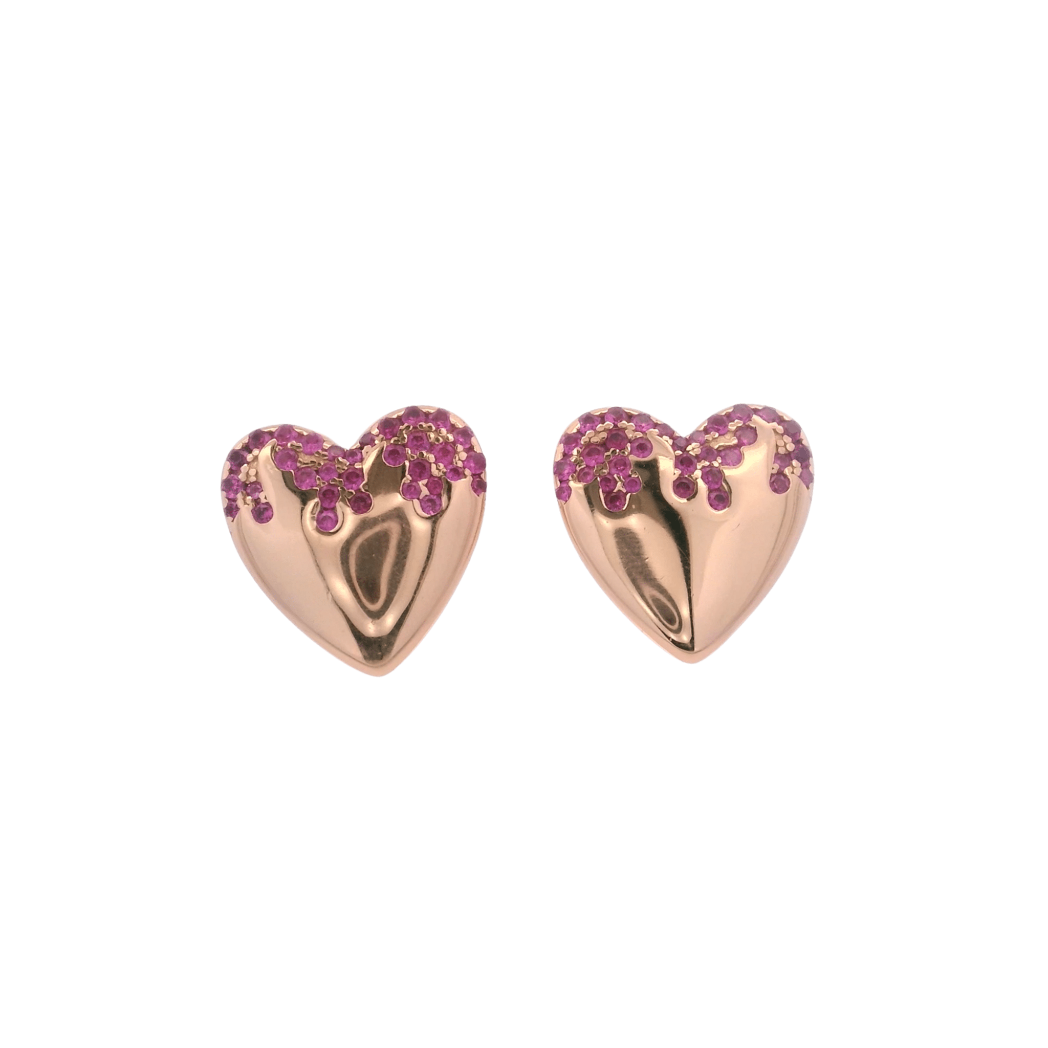 925RG HEART SMOOTH CZ FUSHIA EARRINGS - C'SANTOS
