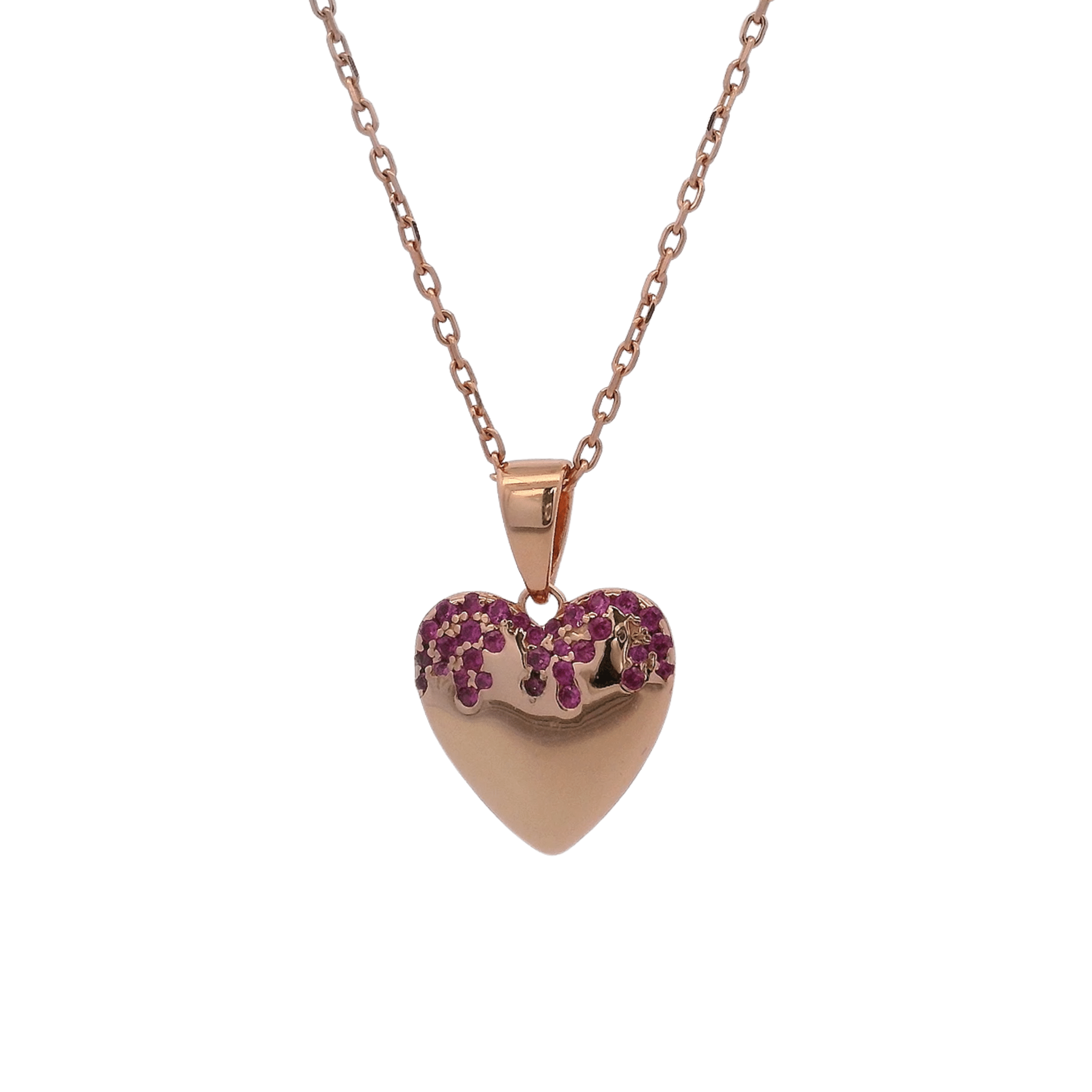 925RG HEART SMOOTH CZ FUSHIA NECKLACE - C'SANTOS