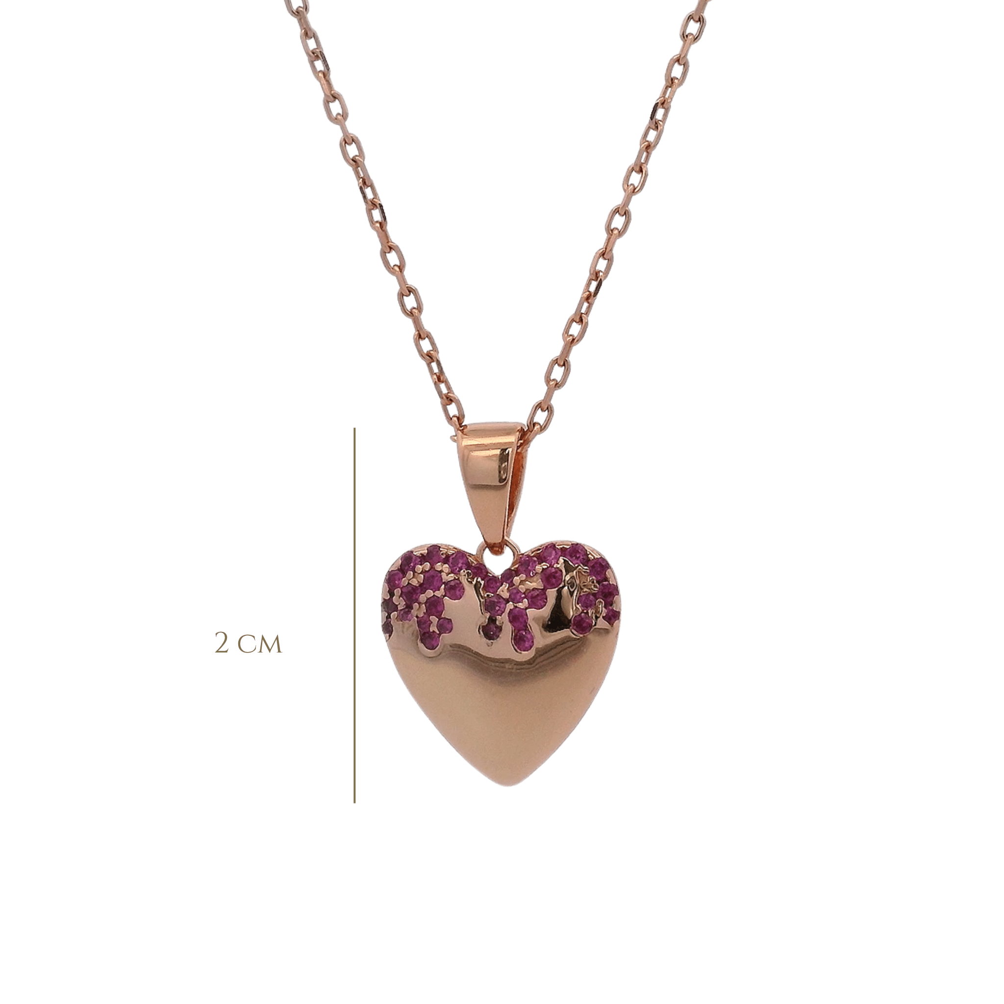 925RG HEART SMOOTH CZ FUSHIA NECKLACE - C'SANTOS