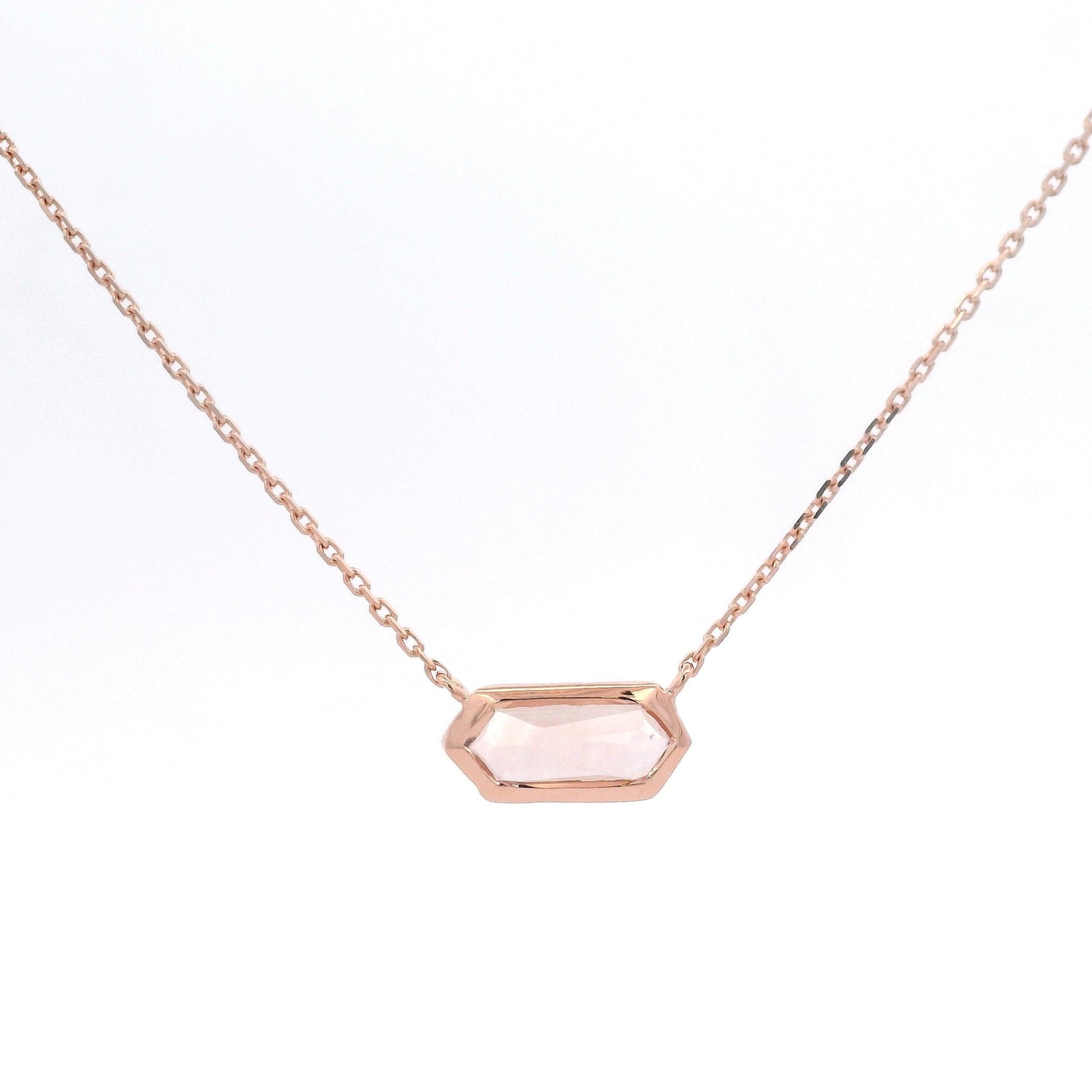 925RG HEXAGONAL ROSE QUARTZ NECKLACE - C'SANTOS